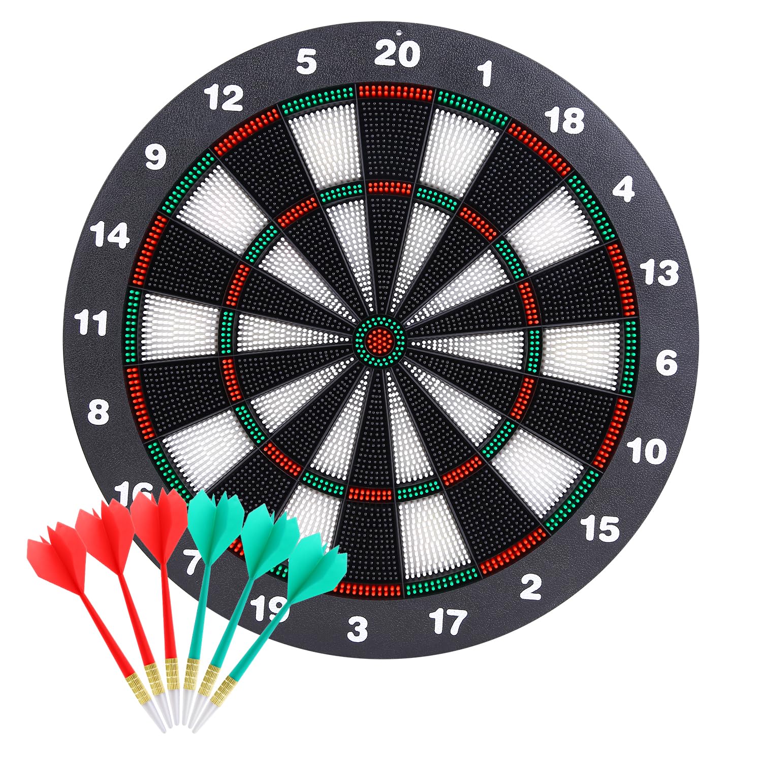 Safety Dart Board Set with 6 Soft Tip Darts: 16-Inch Rubber Dartboard for Family, Office & Party Leisure Sport - Image 1