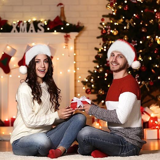 10Pack Christmas Santa Hats for Adults - Extra Thicken Velvet Santa Claus Hats for Women Men Fluffy Plush Xmas Hats Christmas Party Supplies New Year's Eve Party Hats for Adults Teenagers - Image 4