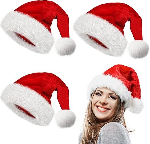 10Pack Christmas Santa Hats for Adults - Extra Thicken Velvet Santa Claus Hats for Women Men Fluffy Plush Xmas Hats Christmas Party Supplies New Year's Eve Party Hats for Adults Teenagers - Image 7