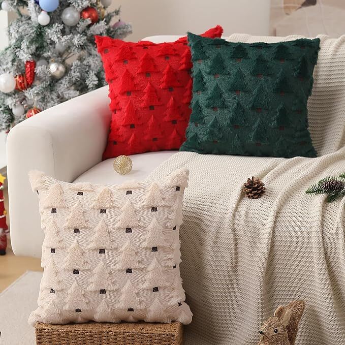 Christmas Pillow Covers 18x18 inch Set of 2 Black Christmas Decorations Soft Plush Faux Fur Wool Xmas Tree Throw Pillow Cases Winter Holiday Decor for Sofa Living Room - Image 6