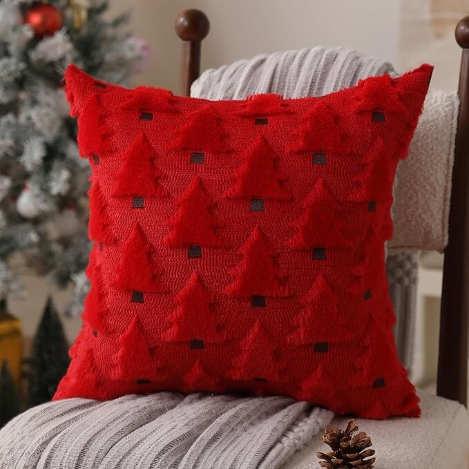 Christmas Pillow Covers 18x18 inch Set of 2 Black Christmas Decorations Soft Plush Faux Fur Wool Xmas Tree Throw Pillow Cases Winter Holiday Decor for Sofa Living Room - Image 7