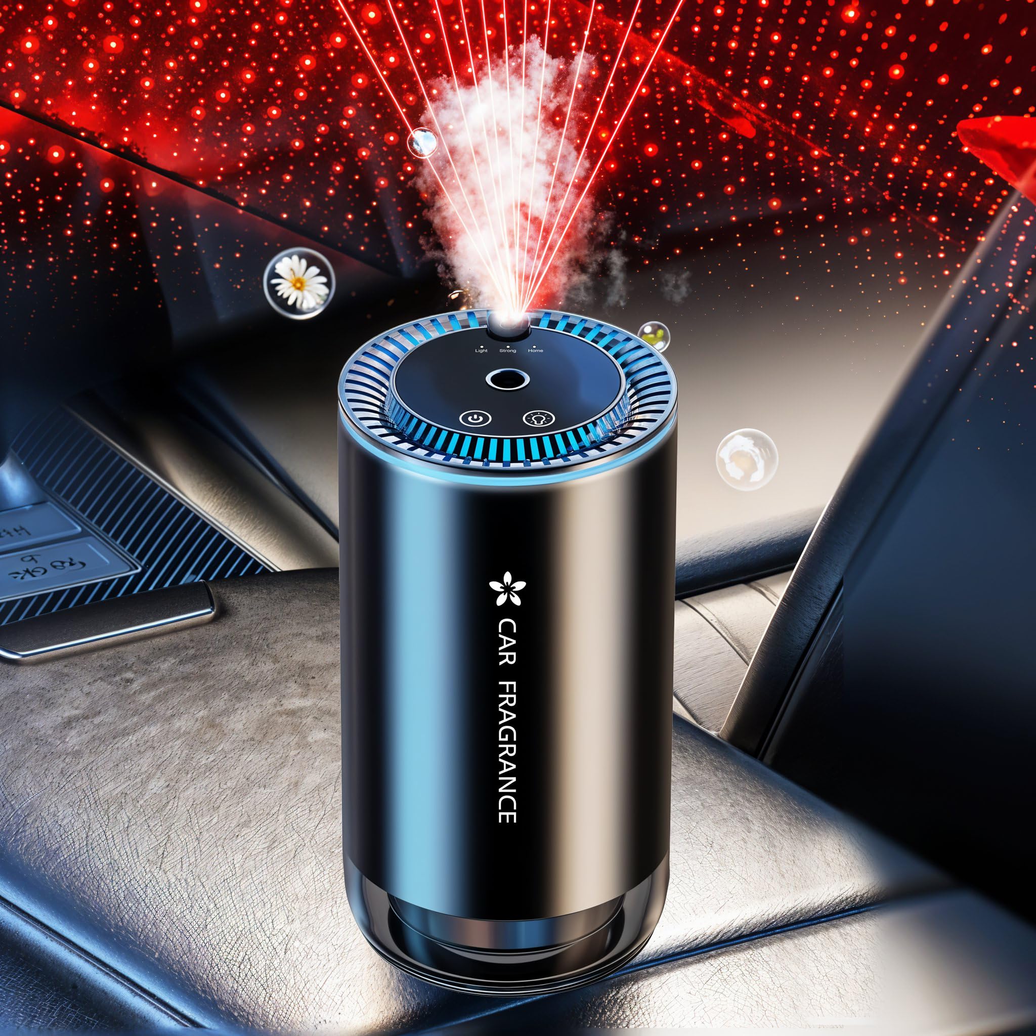 Smart Car Air Freshener with Starry Lights Projector: Automatic Aroma Diffuser, 3 Modes, Rechargeable for Car & Home - Image 1