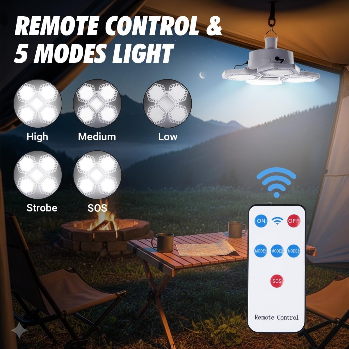 Solar Camping Lantern with Remote Control: 169 LED Folding USB Rechargeable Light for Camping, Emergencies & Outdoors - Image 2