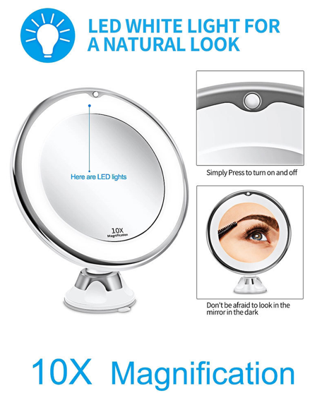 Christmas gift 10X Magnifying Suction Cup LED Makeup Mirror: Flawless Vanity Mirror with Natural Light for Precise Grooming - Image 2