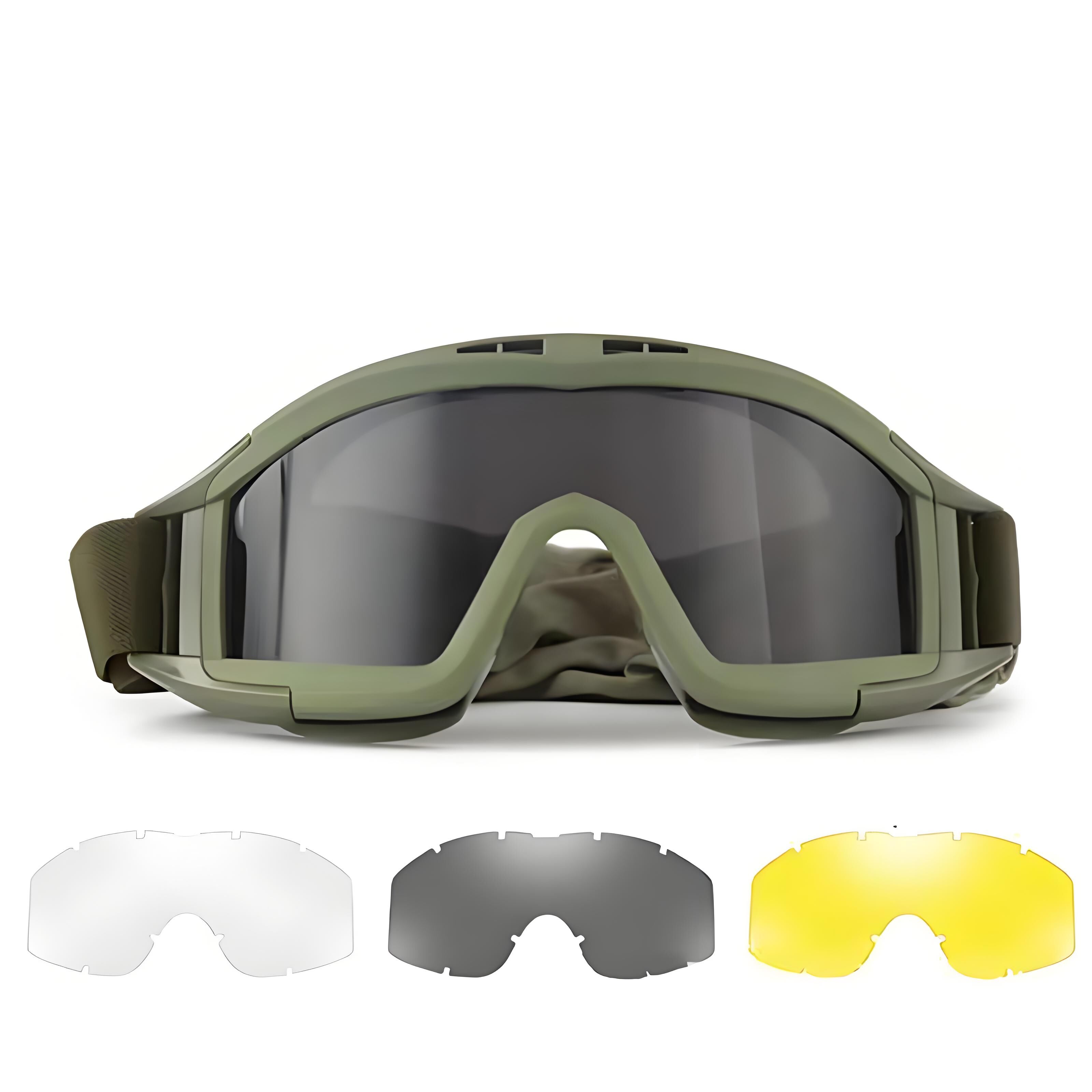 Christmas gifts for husband or boyfriend
 Tactical Safety Goggles with 3 Interchangeable Lenses, Wind & Dust Protection for Outdoor & Tactical Use(green) - Image 1