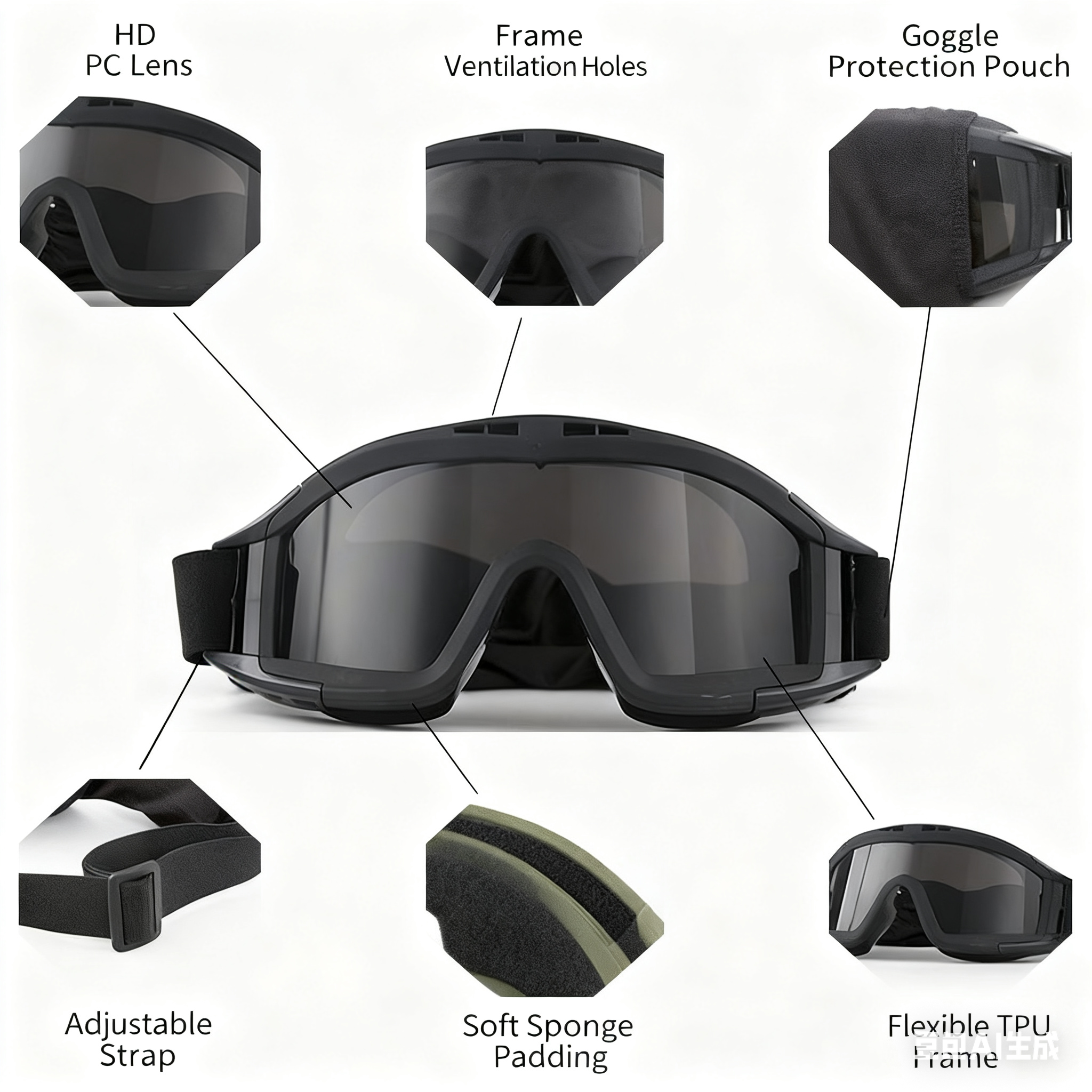 Christmas gifts for husband or boyfriend
 Tactical Safety Goggles with 3 Interchangeable Lenses, Wind & Dust Protection for Outdoor & Tactical Use(green) - Image 5