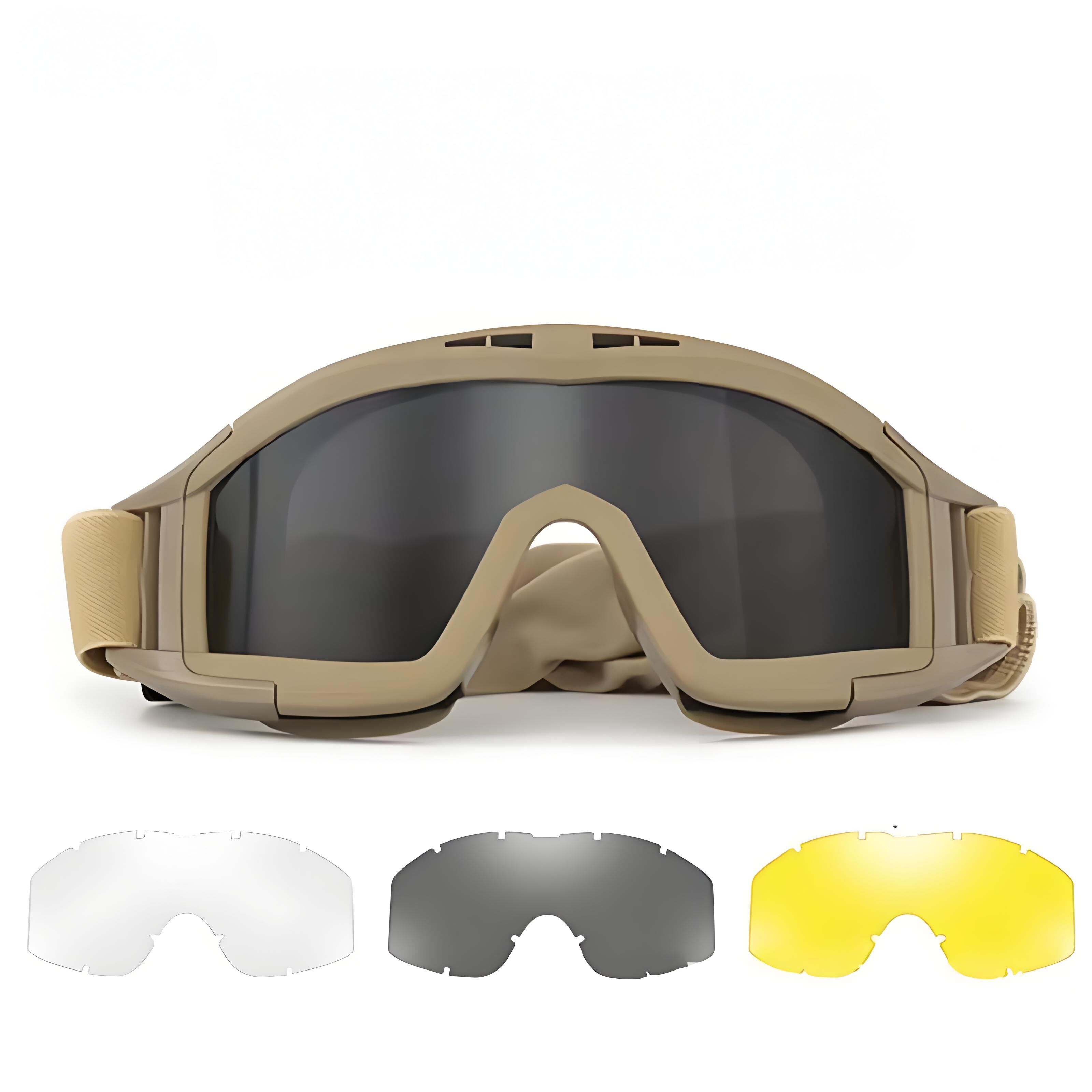 Christmas gifts for husband or boyfriend
 Tactical Safety Goggles with 3 Interchangeable Lenses, Wind & Dust Protection for Outdoor & Tactical Use(khaki) - Image 1