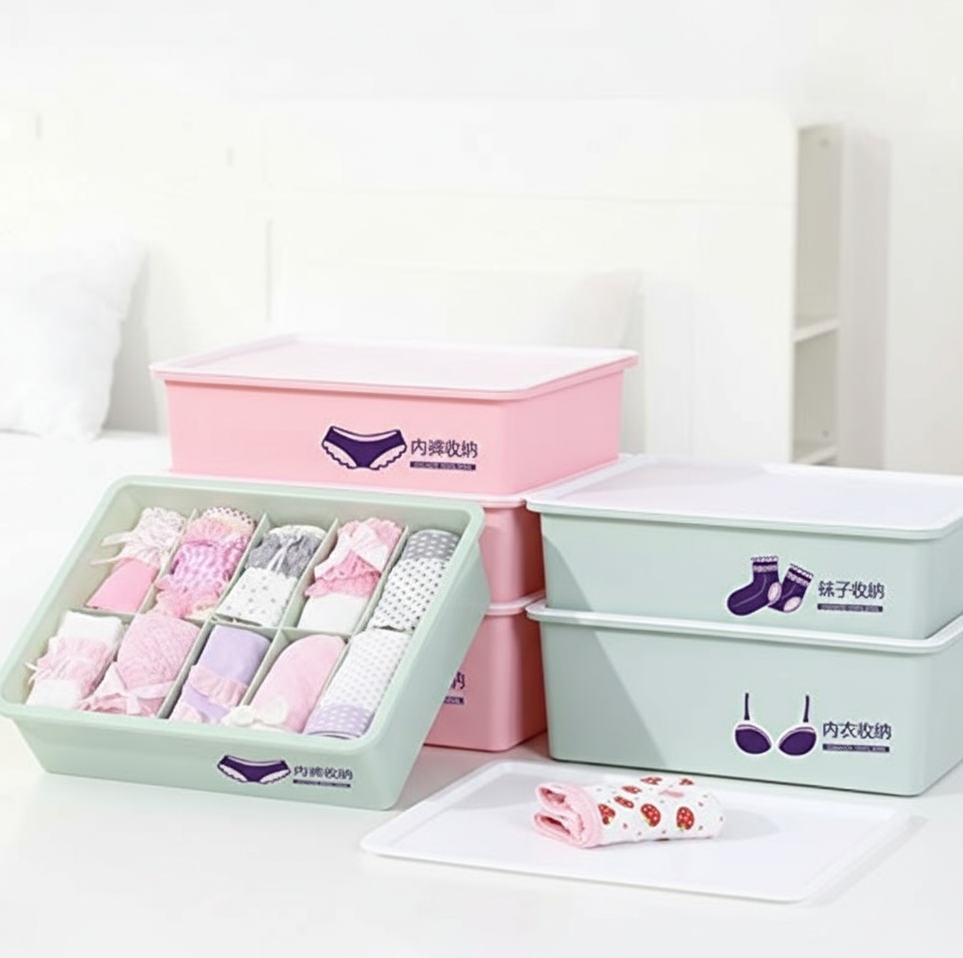 Underwear Panties Socks Box Close-fitting Clothing Storage Box Drawer Three-piece Cover with Compartment Household - Image 3