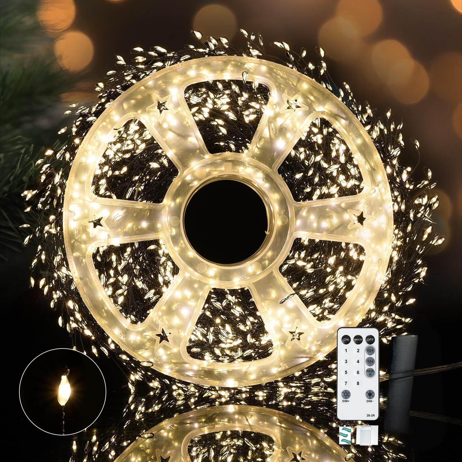 900 LED Warm White USB Fairy String Lights with Remote, 30m Black Wire, IP44 Waterproof 8-Mode Twinkle Lights with Timer for Christmas Bedroom Wreath Decor - Image 1