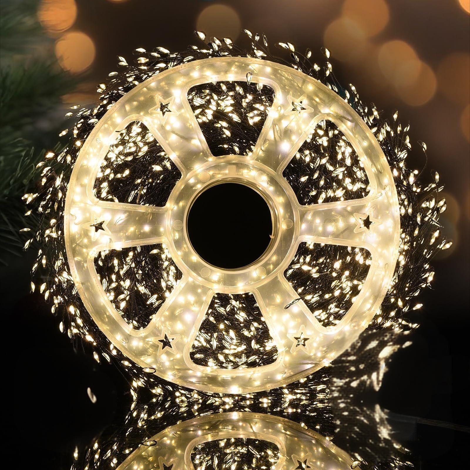 300 LED Warm White Fairy String Lights, 9m Black Wire, Battery-Operated, IP44 Waterproof, Timer Function for Christmas Bedroom Wreath Decor (Batteries Not Included) - Image 1