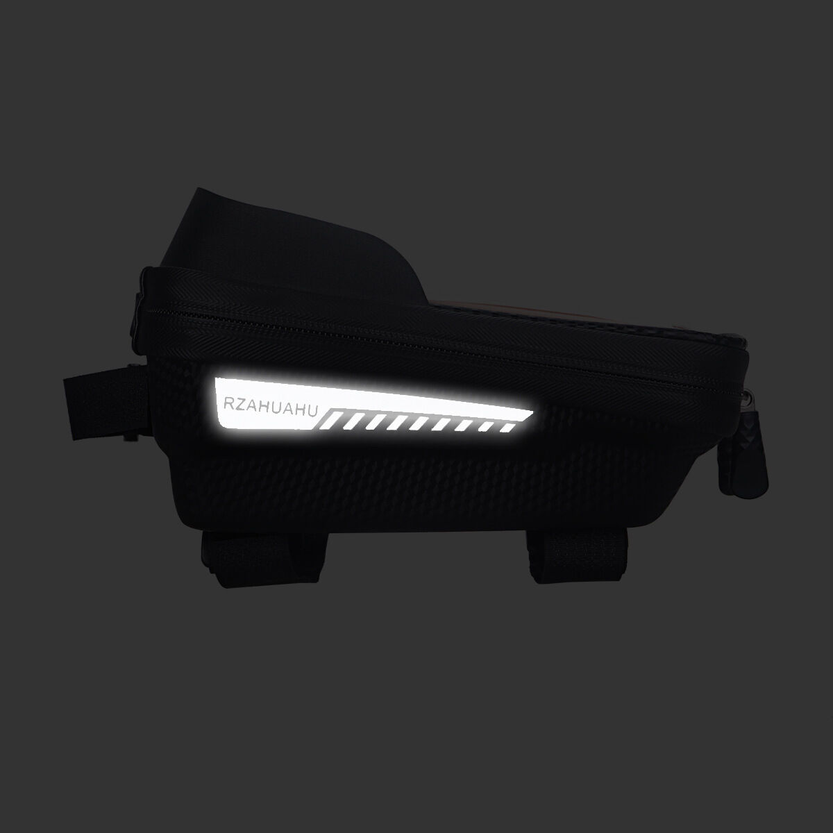 Black Waterproof Bike Frame Bag with Touchscreen & Reflective Details: 6.5