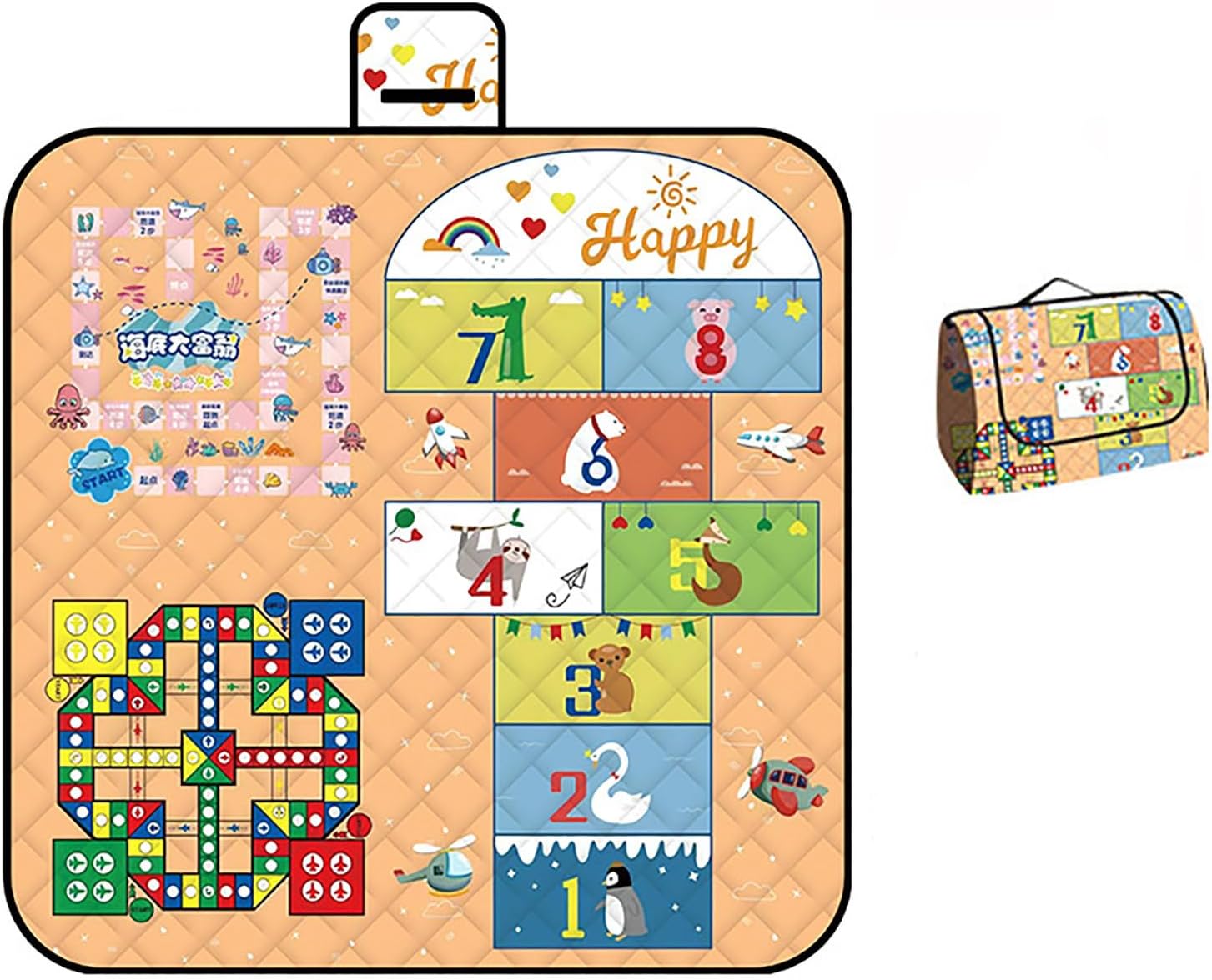 Waterproof Picnic Blanket with Flying Chess Game: 80''x80'' Extra Large, Foldable for Australian Camping, Beach & Family Gatherings - Image 1