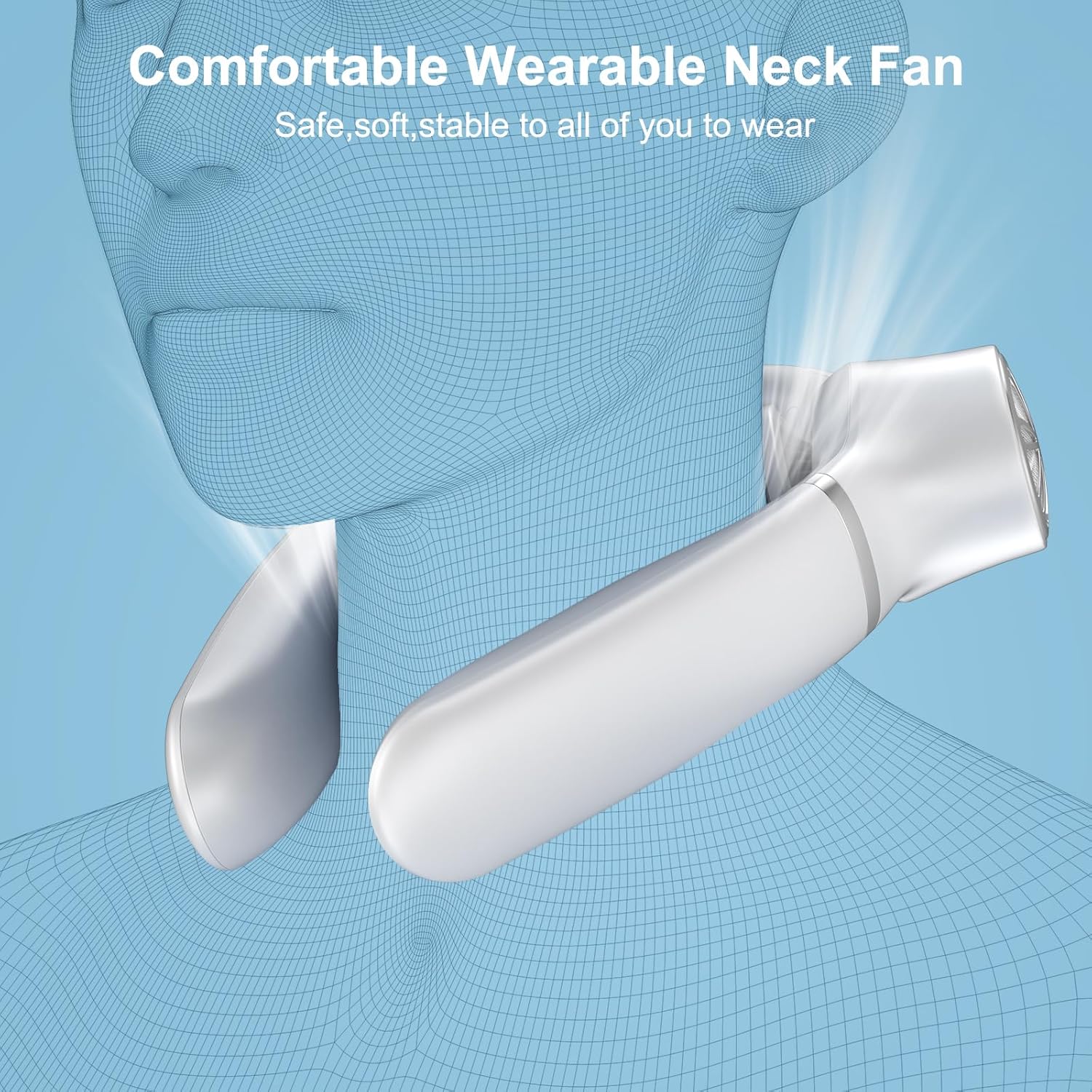 White Portable Neck Fan: Hands-Free Wearable Air Conditioner with 4000mAh Battery for Australian Travel & Daily Use - Image 7