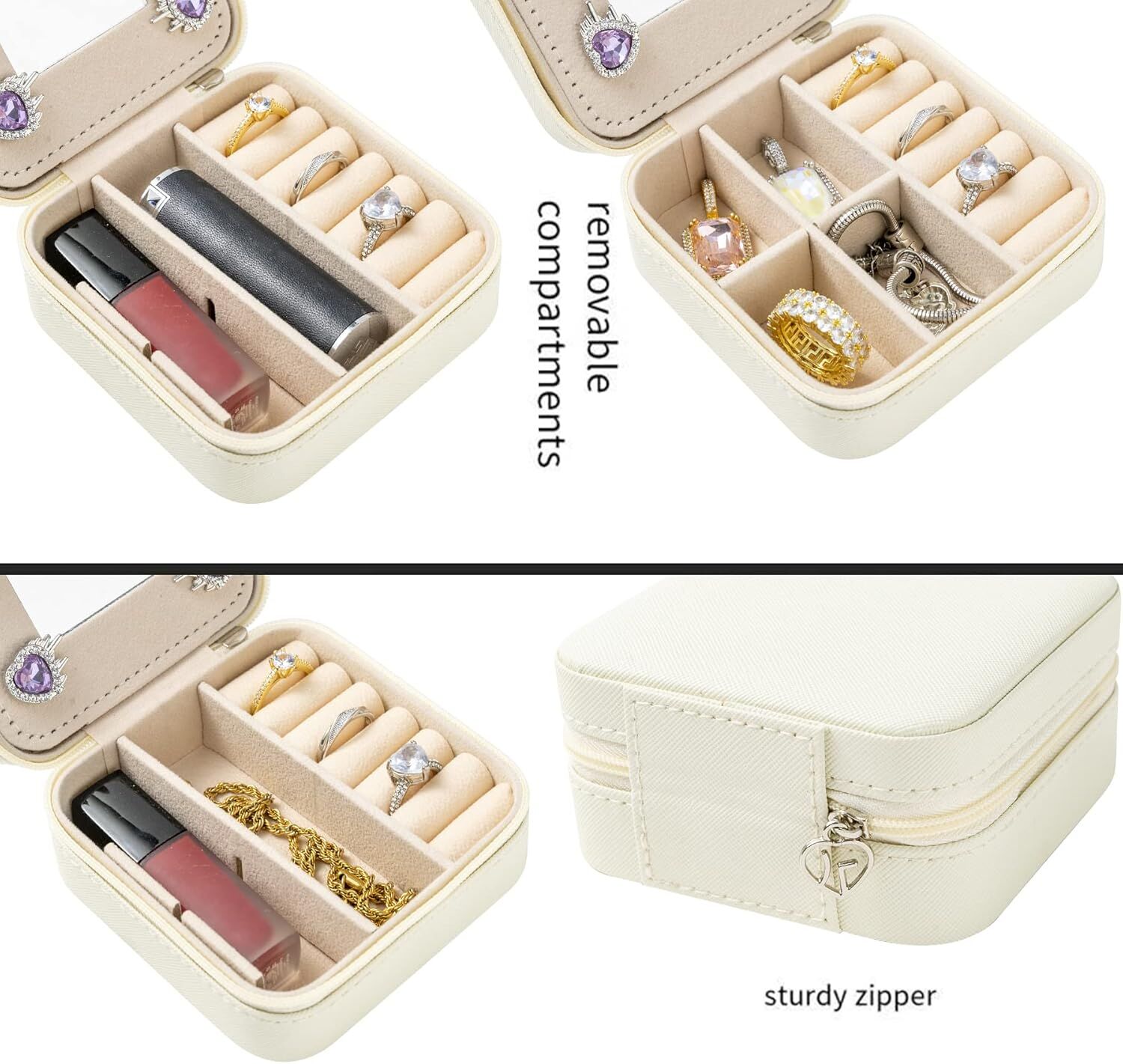 White Travel Jewelry Box with Mirror: Compact, Organised Storage for Rings, Necklaces & Earrings, Ideal for Aussies - Image 4