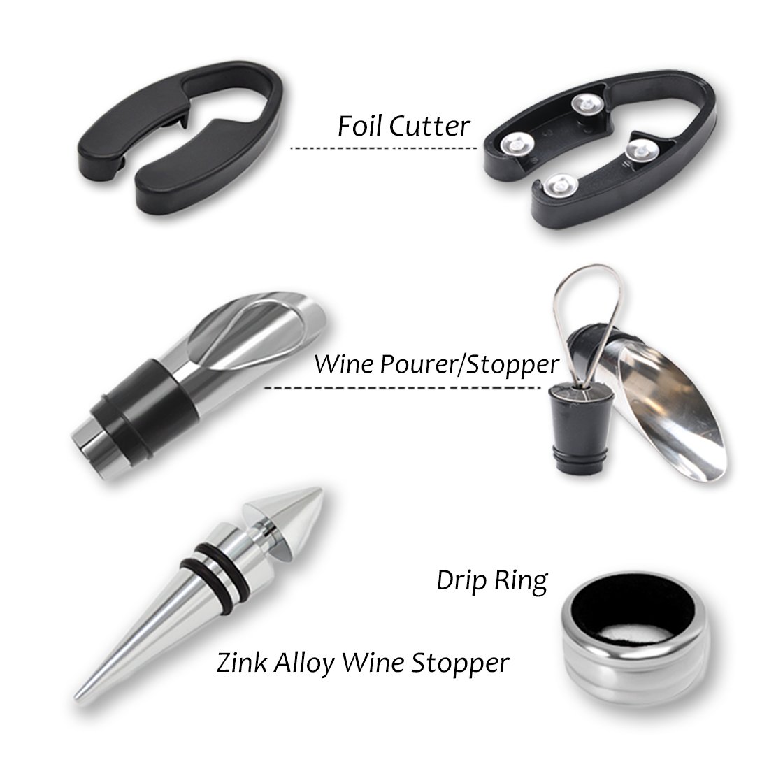 Wine Accessories Gift Set (Black), 5-Piece Bottle Corkscrew Opener Kit with Novelty Bottle-Shaped Case, Valentine's Day Gift for Wine Lovers - Image 3