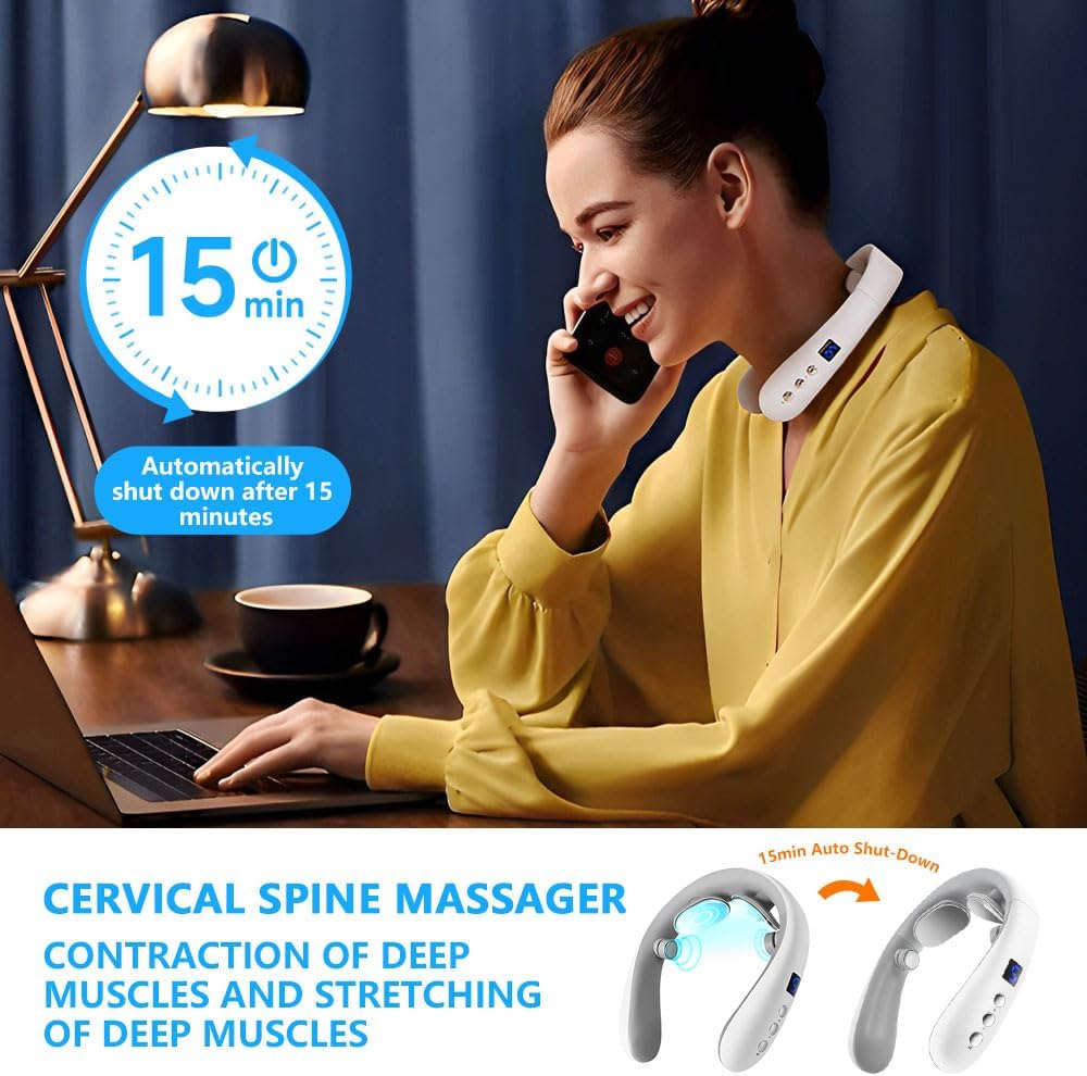 Wireless Neck Massager with Heat & 10 Modes: Electric Pulse Pain Relief for Australian Office Workers & Active Adults - Image 2