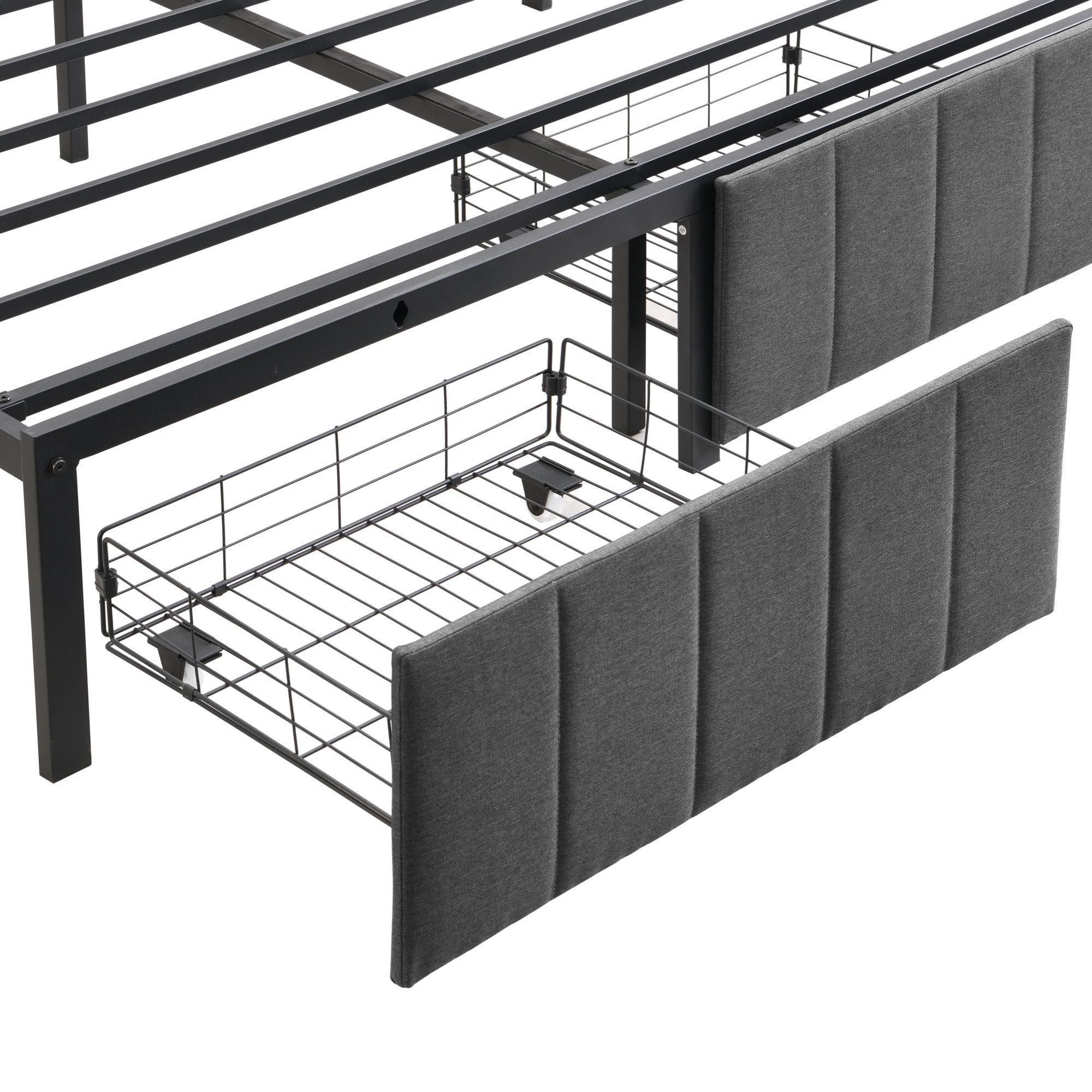 Double Bed Frame with 2 Storage Drawers and LED Lights Headboard, Upholstered Bed Frame with Charging Station, No Box Spring Needed, Easy Assembly - Grey - Image 8