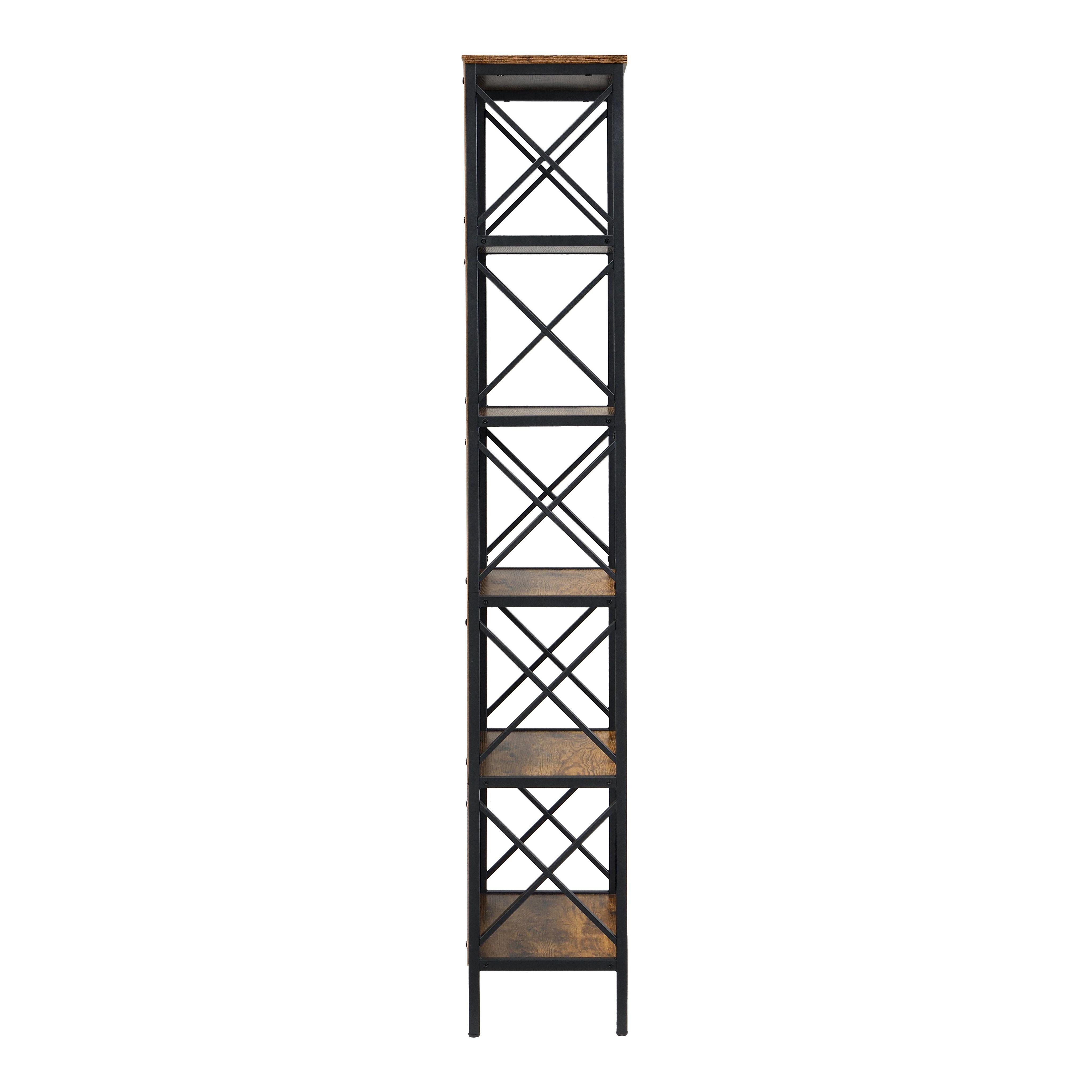 6 Tier Tall Bookshelf, Rustic Brown - Image 5