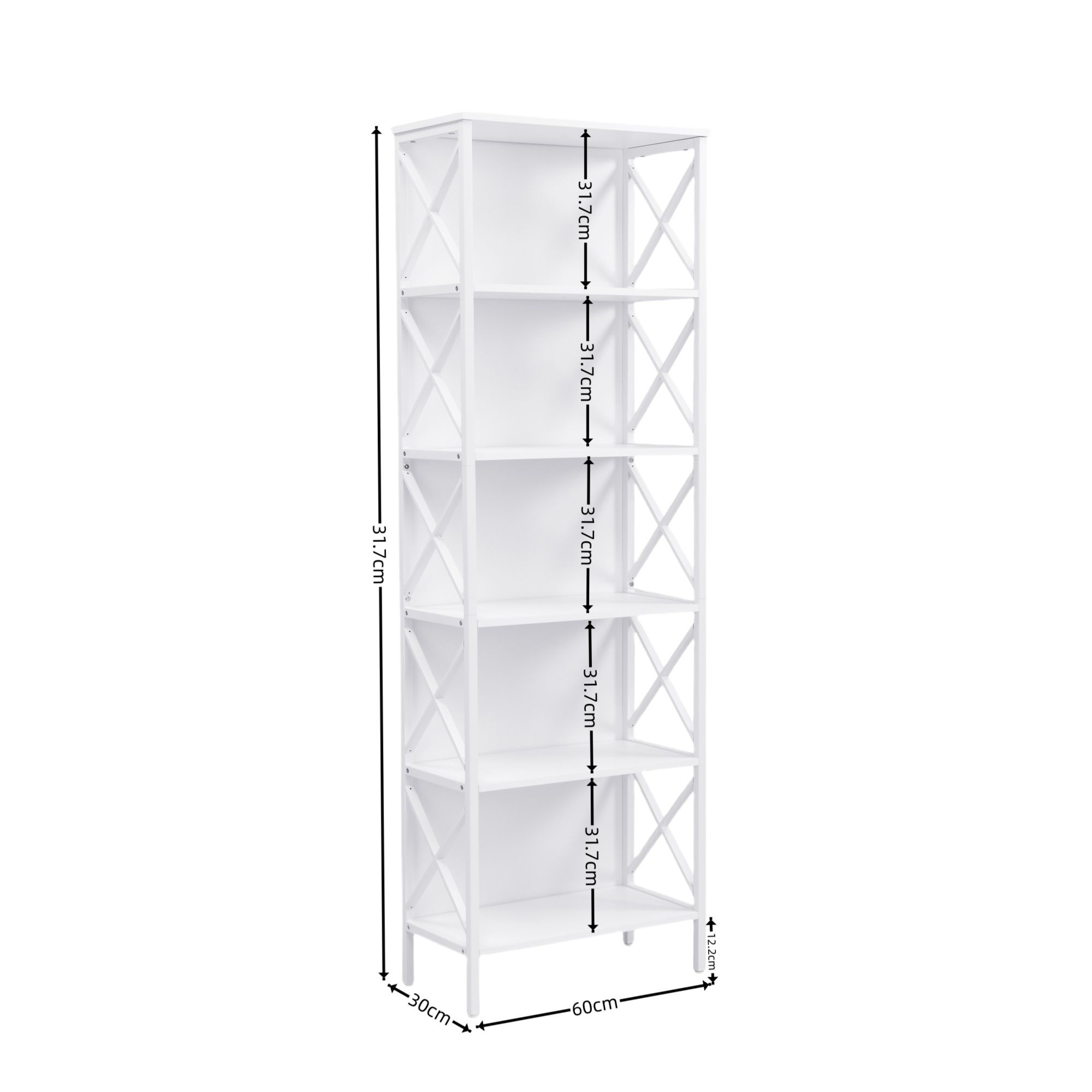 6 Tier Tall Bookshelf, White - Image 2
