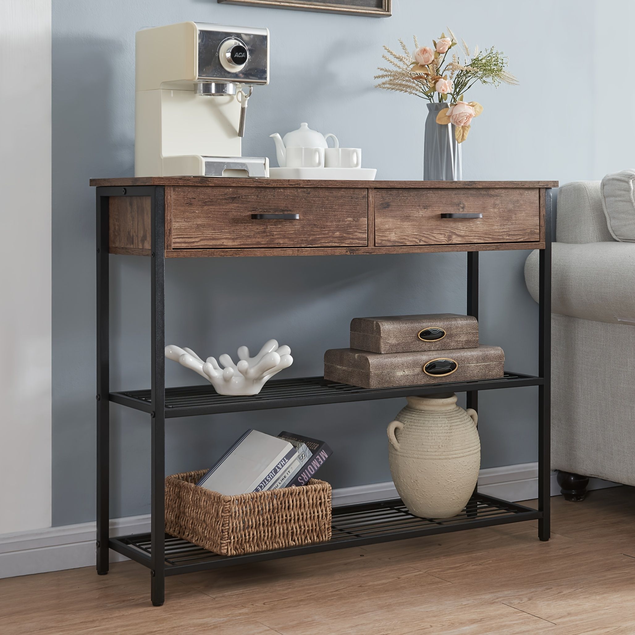 Entryway Table with 2 Drawers, Console Table with Storage Shelves, Sofa Table for Living Room, Entry Way Home Table for Couch, Hallway - Image 1