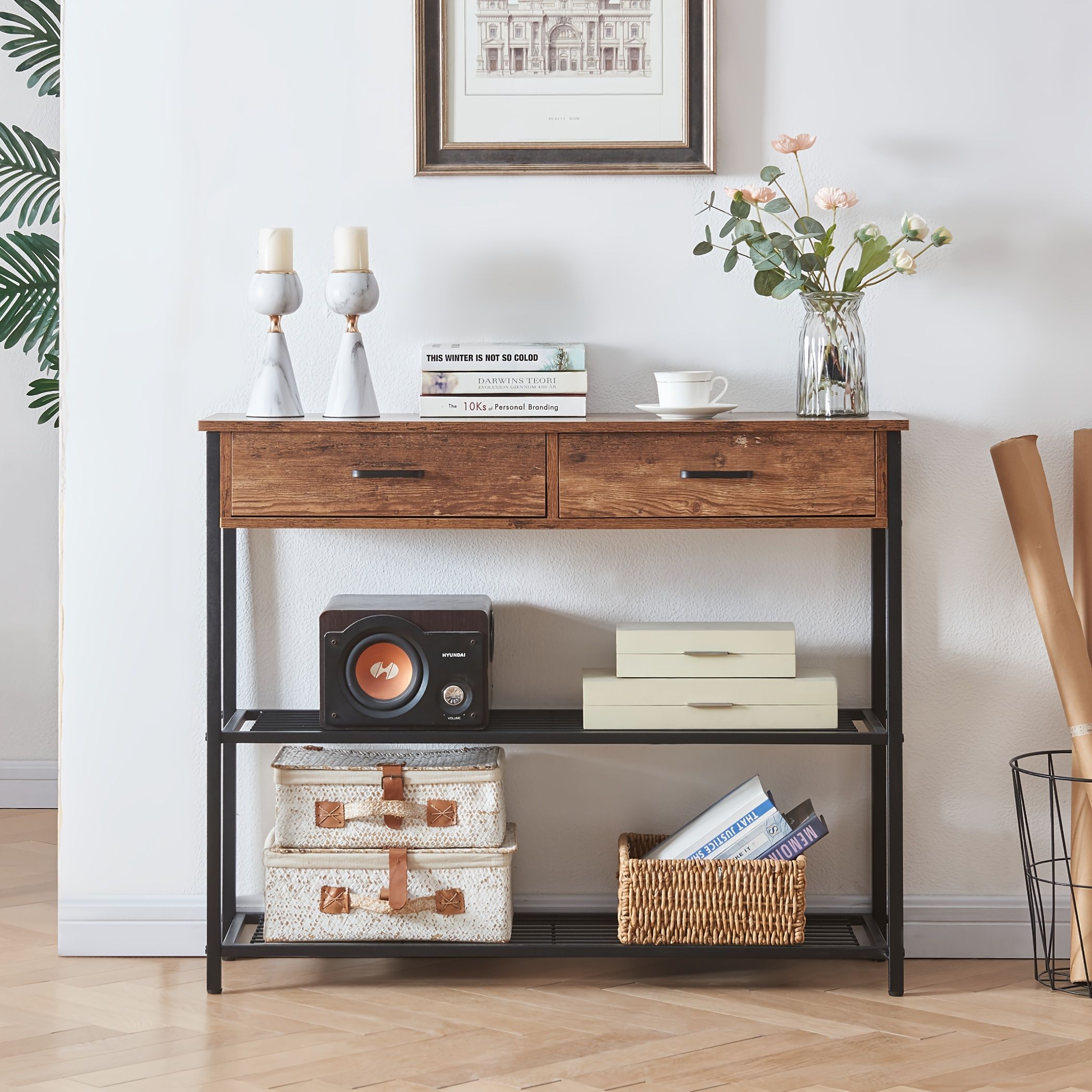 Entryway Table with 2 Drawers, Console Table with Storage Shelves, Sofa Table for Living Room, Entry Way Home Table for Couch, Hallway - Image 3