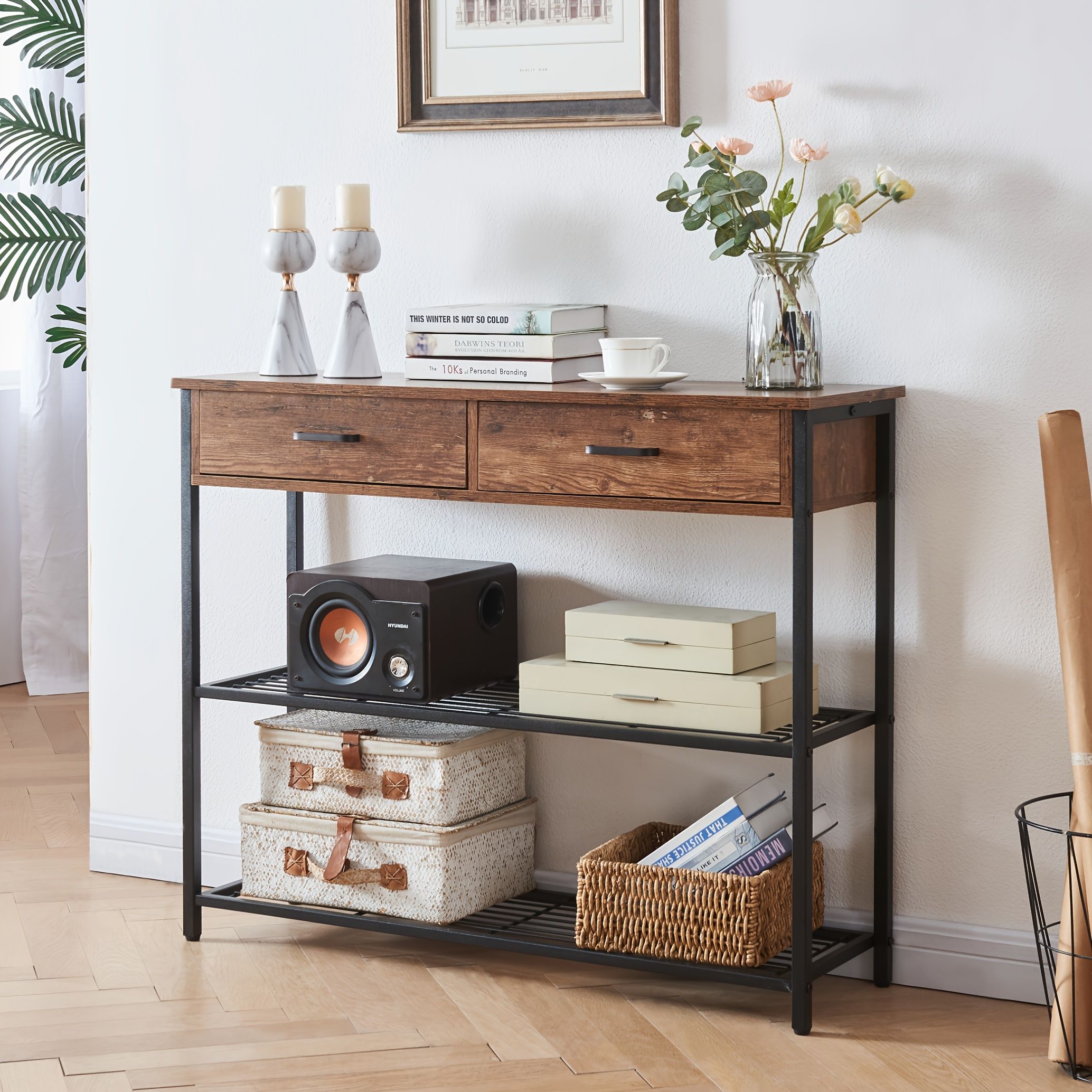 Entryway Table with 2 Drawers, Console Table with Storage Shelves, Sofa Table for Living Room, Entry Way Home Table for Couch, Hallway - Image 4