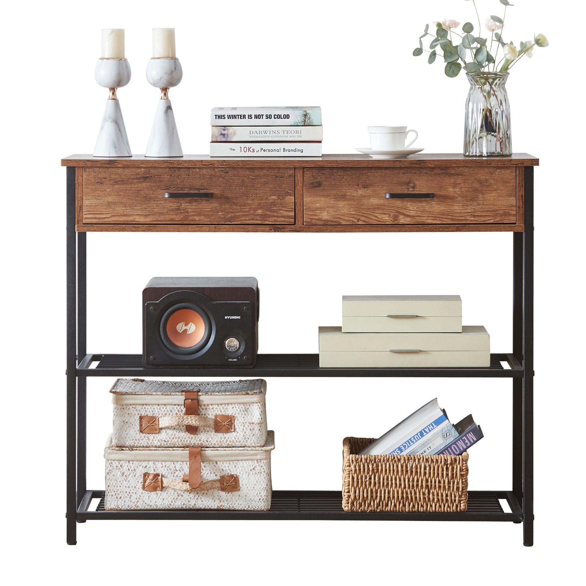 Entryway Table with 2 Drawers, Console Table with Storage Shelves, Sofa Table for Living Room, Entry Way Home Table for Couch, Hallway - Image 5