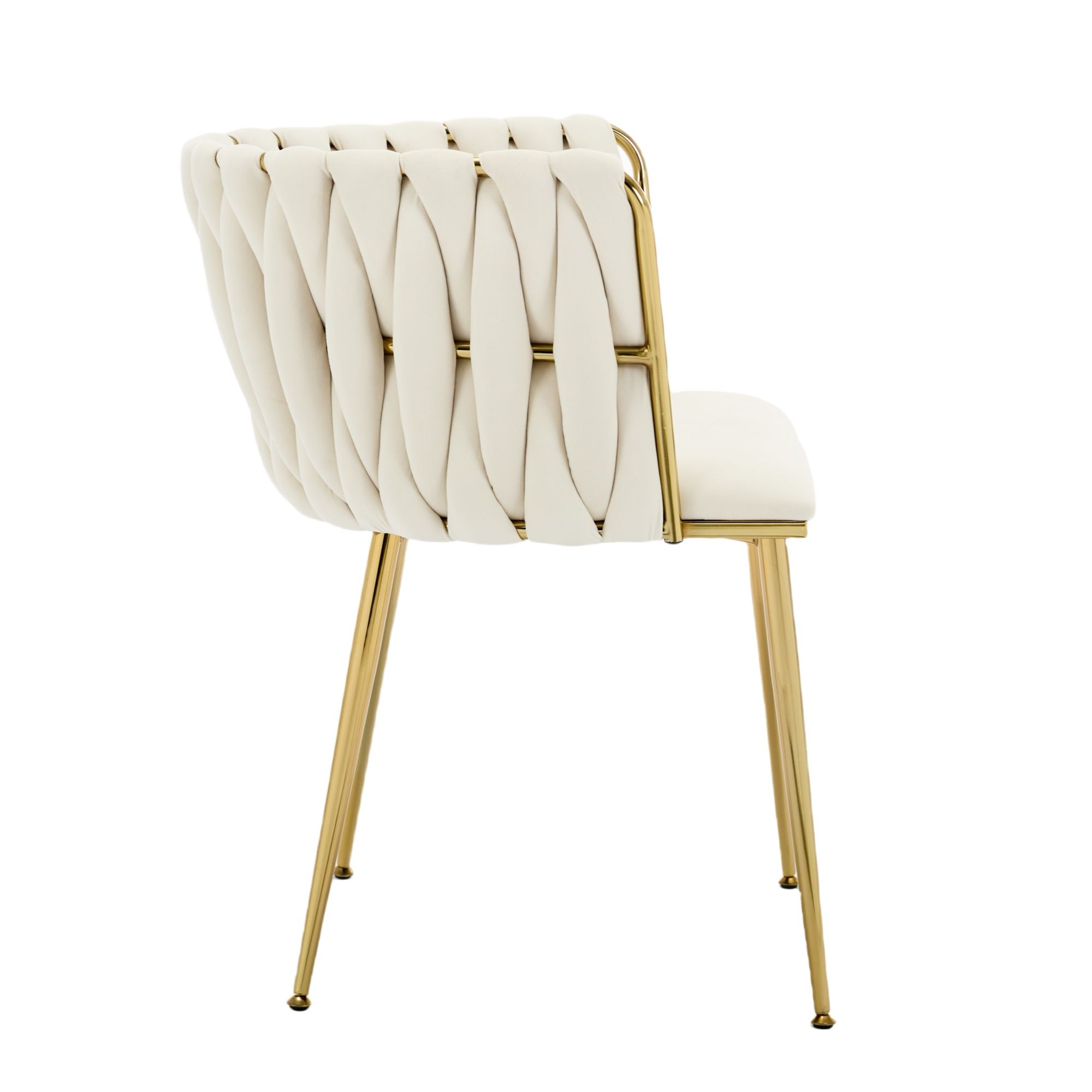 Set of 2 Velvet Upholstered Woven Dining Chairs with Golden Metal Legs, Beige - Image 6