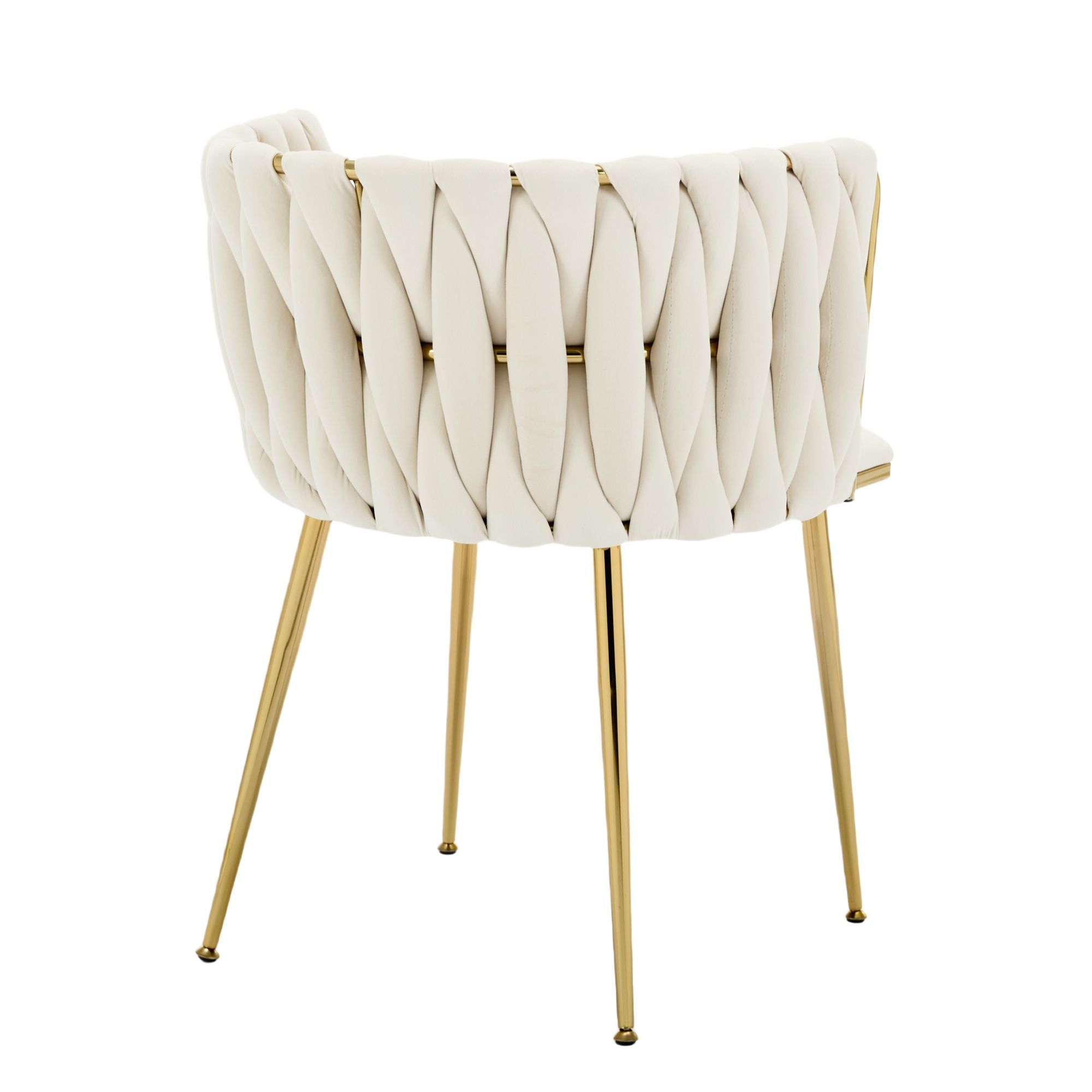 Set of 2 Velvet Upholstered Woven Dining Chairs with Golden Metal Legs, Beige - Image 7