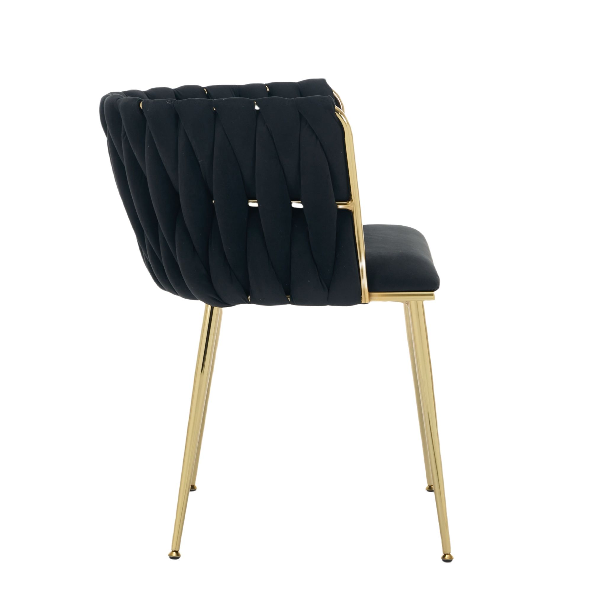 Set of 2 Velvet Upholstered Woven Dining Chairs with Golden Metal Legs, Black - Image 6