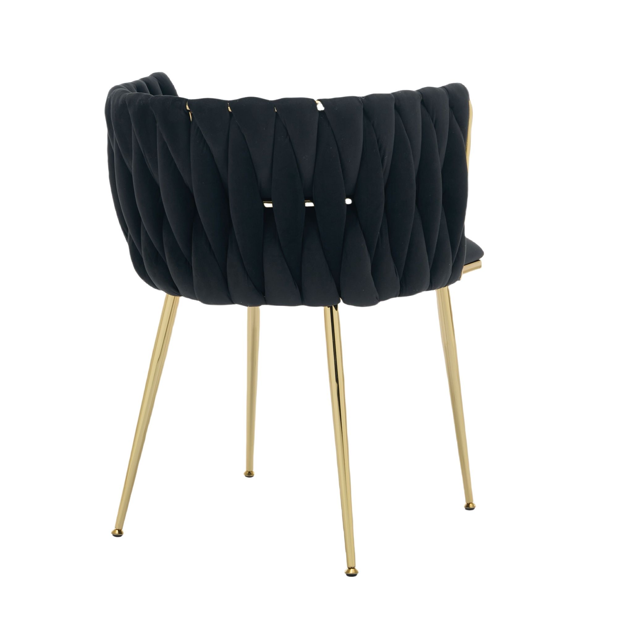 Set of 2 Velvet Upholstered Woven Dining Chairs with Golden Metal Legs, Black - Image 7