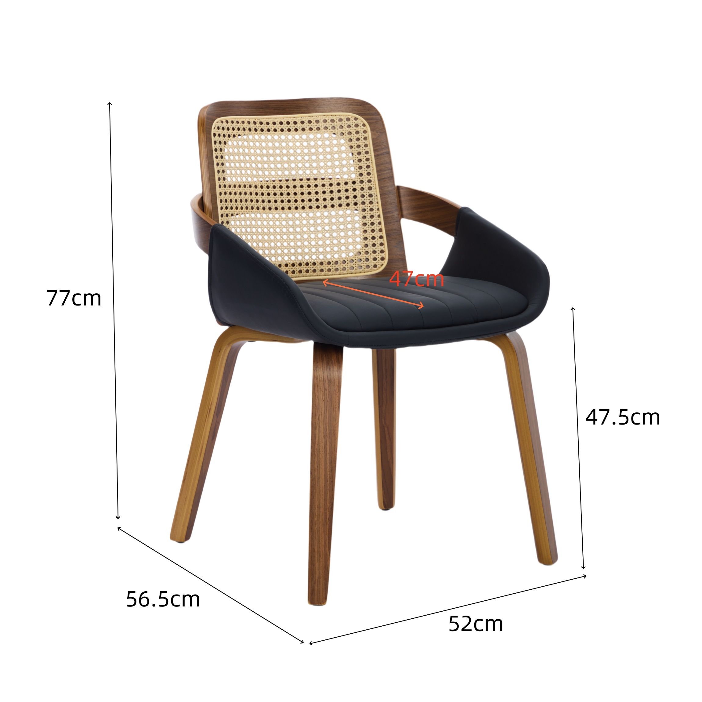 Set of 2 Rattan Back Dining Chairs, Black Faux Leather - Image 2