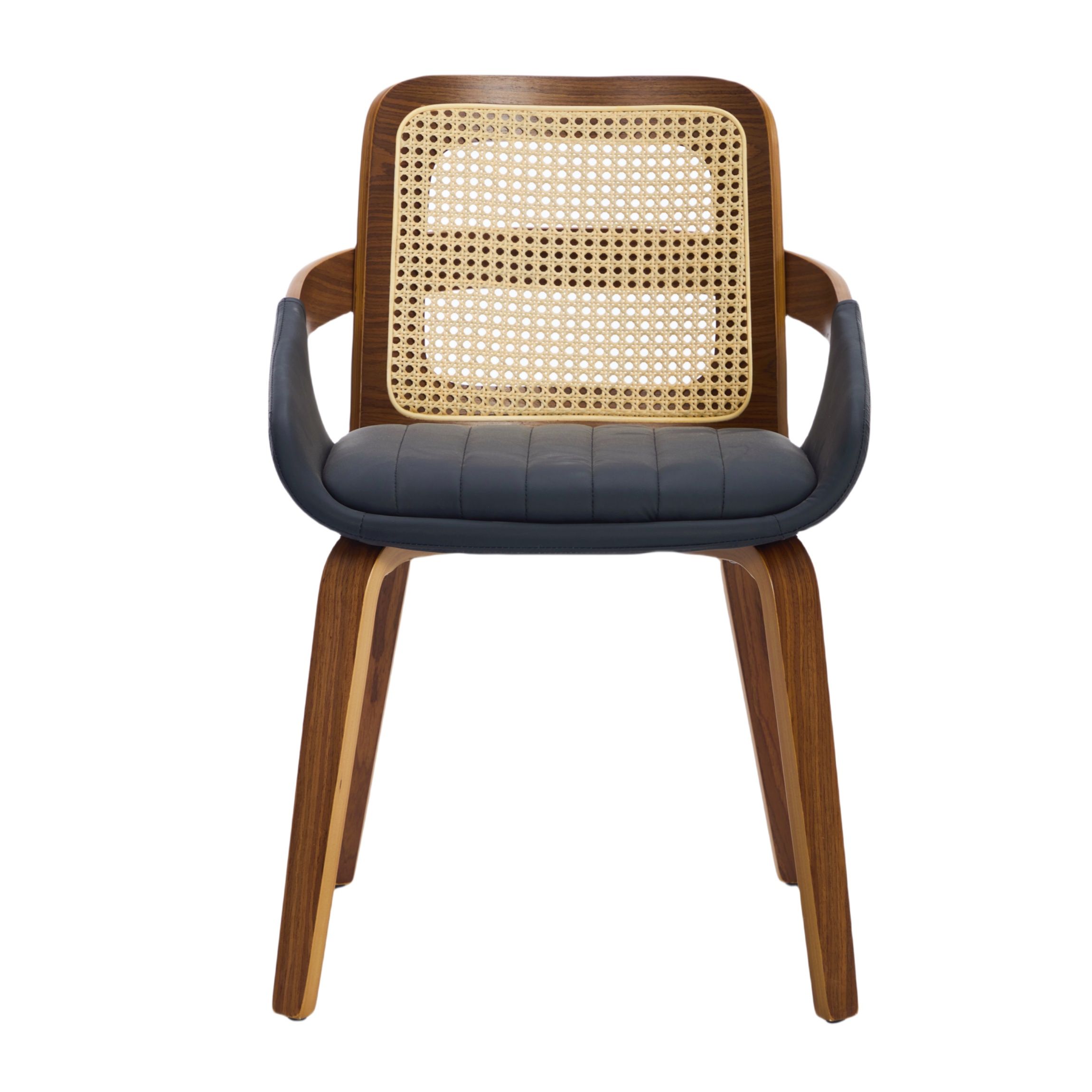 Set of 2 Rattan Back Dining Chairs, Black Faux Leather - Image 5