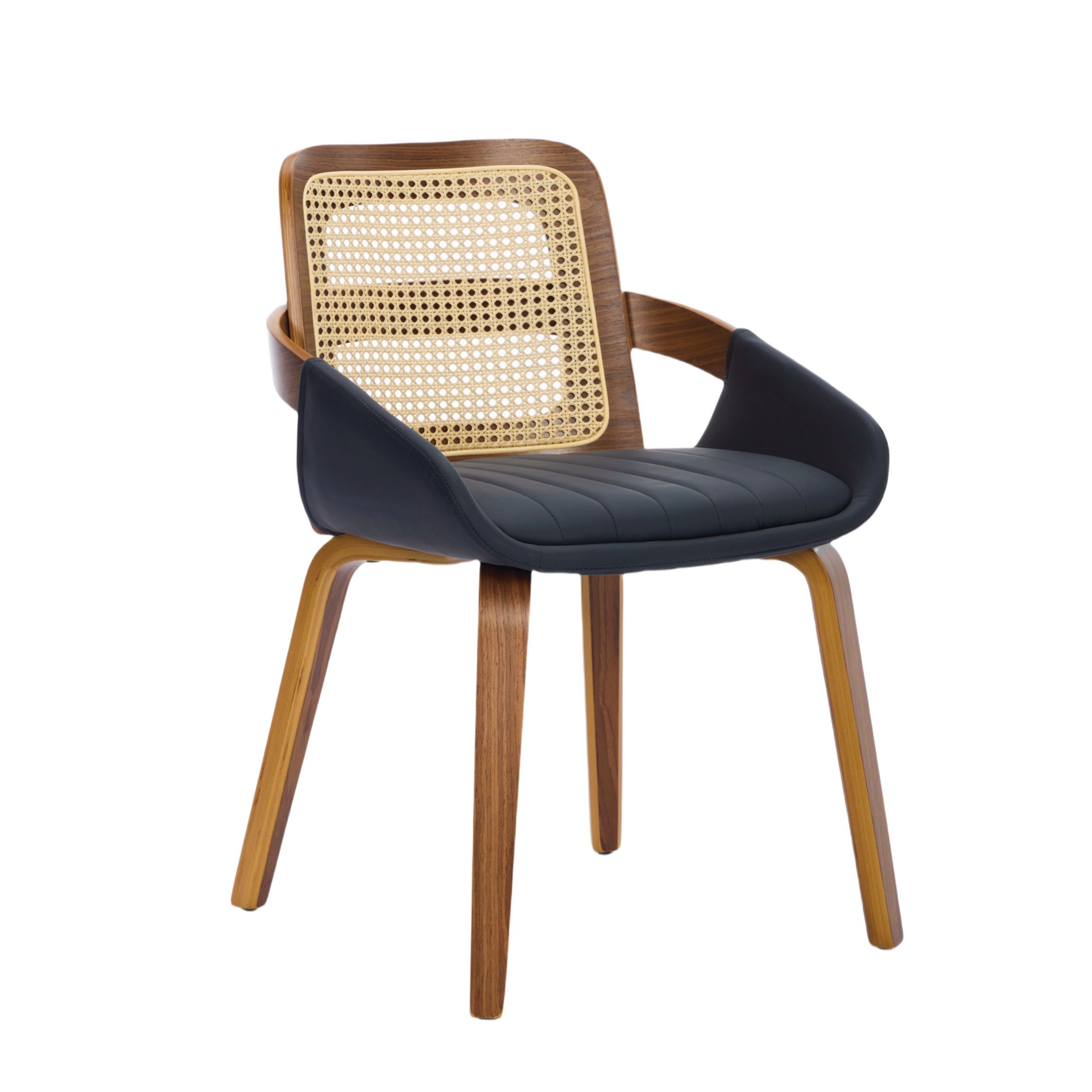 Set of 2 Rattan Back Dining Chairs, Black Faux Leather - Image 6