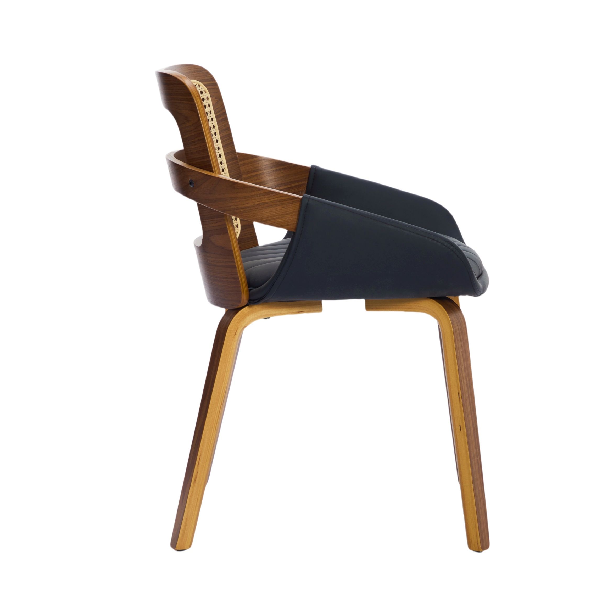 Set of 2 Rattan Back Dining Chairs, Black Faux Leather - Image 7