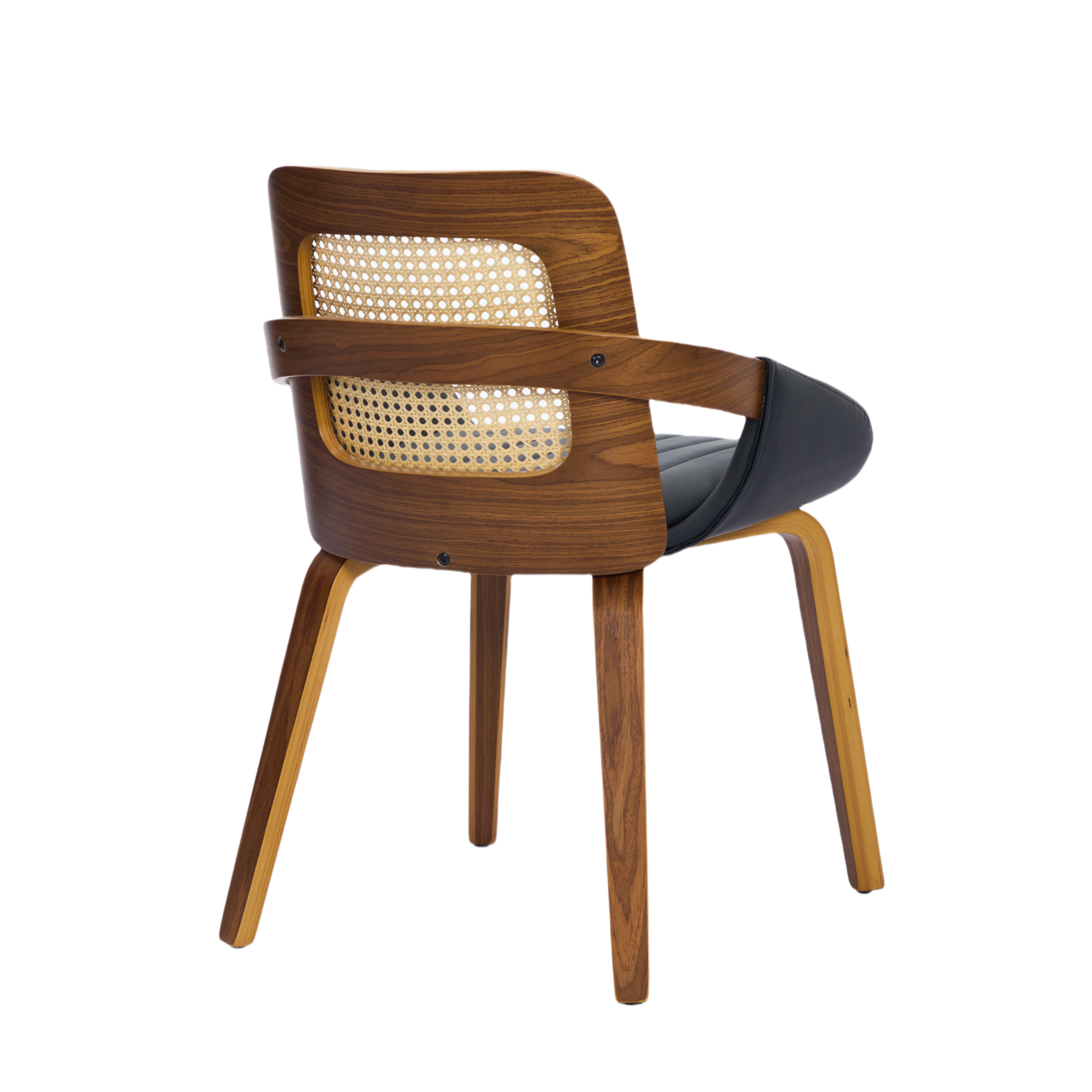 Set of 2 Rattan Back Dining Chairs, Black Faux Leather - Image 8