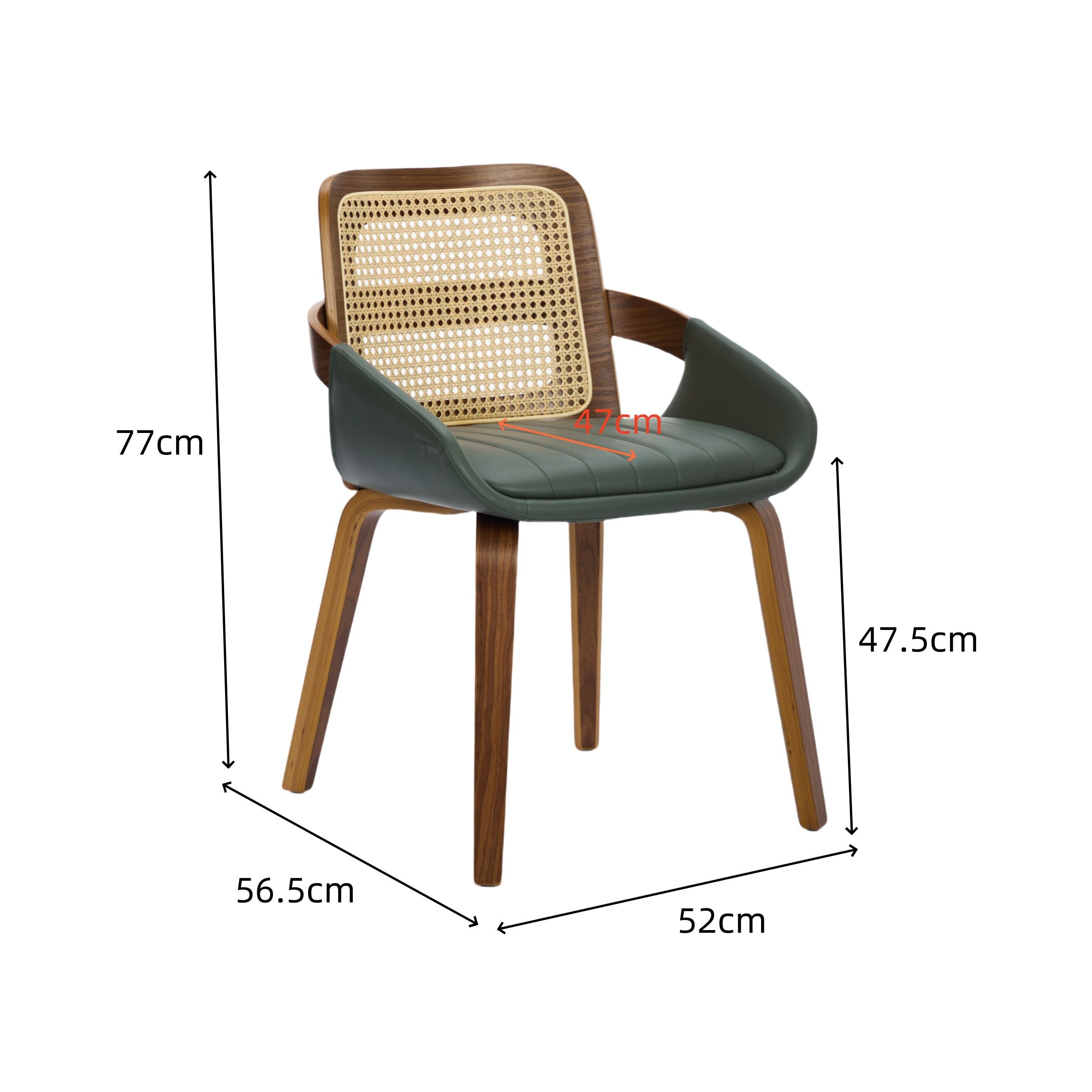 Set of 2 Rattan Back Dining Chairs, Green Faux Leather - Image 2