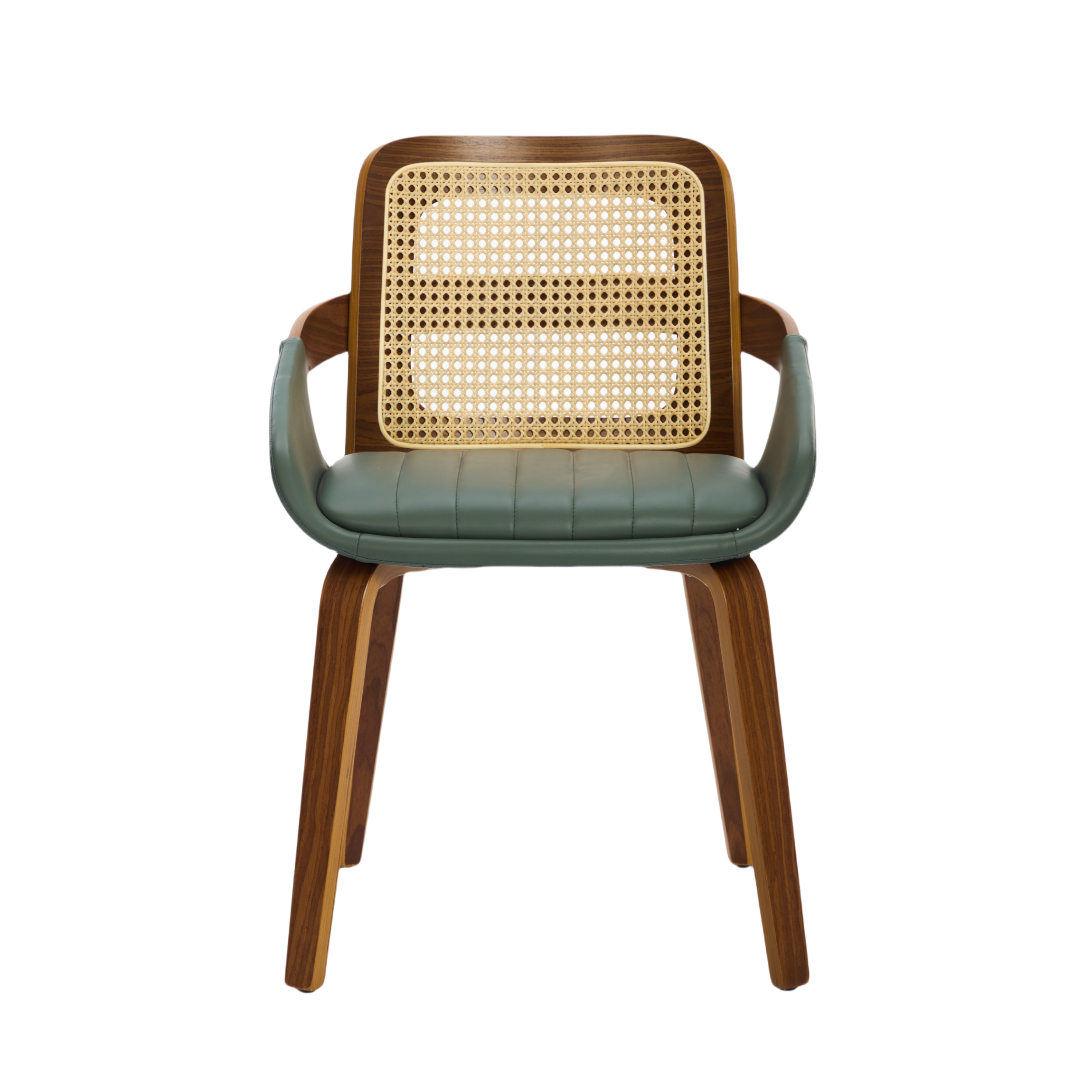 Set of 2 Rattan Back Dining Chairs, Green Faux Leather - Image 4