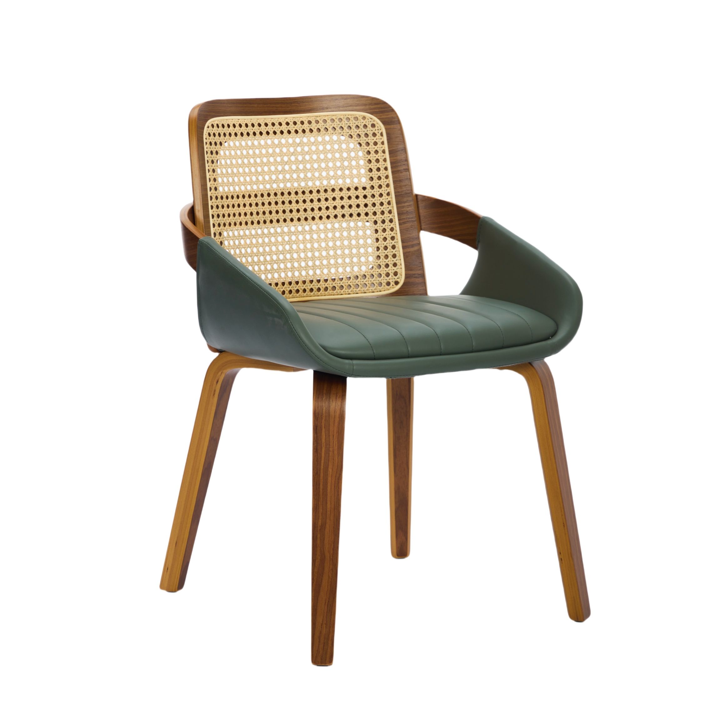 Set of 2 Rattan Back Dining Chairs, Green Faux Leather - Image 5