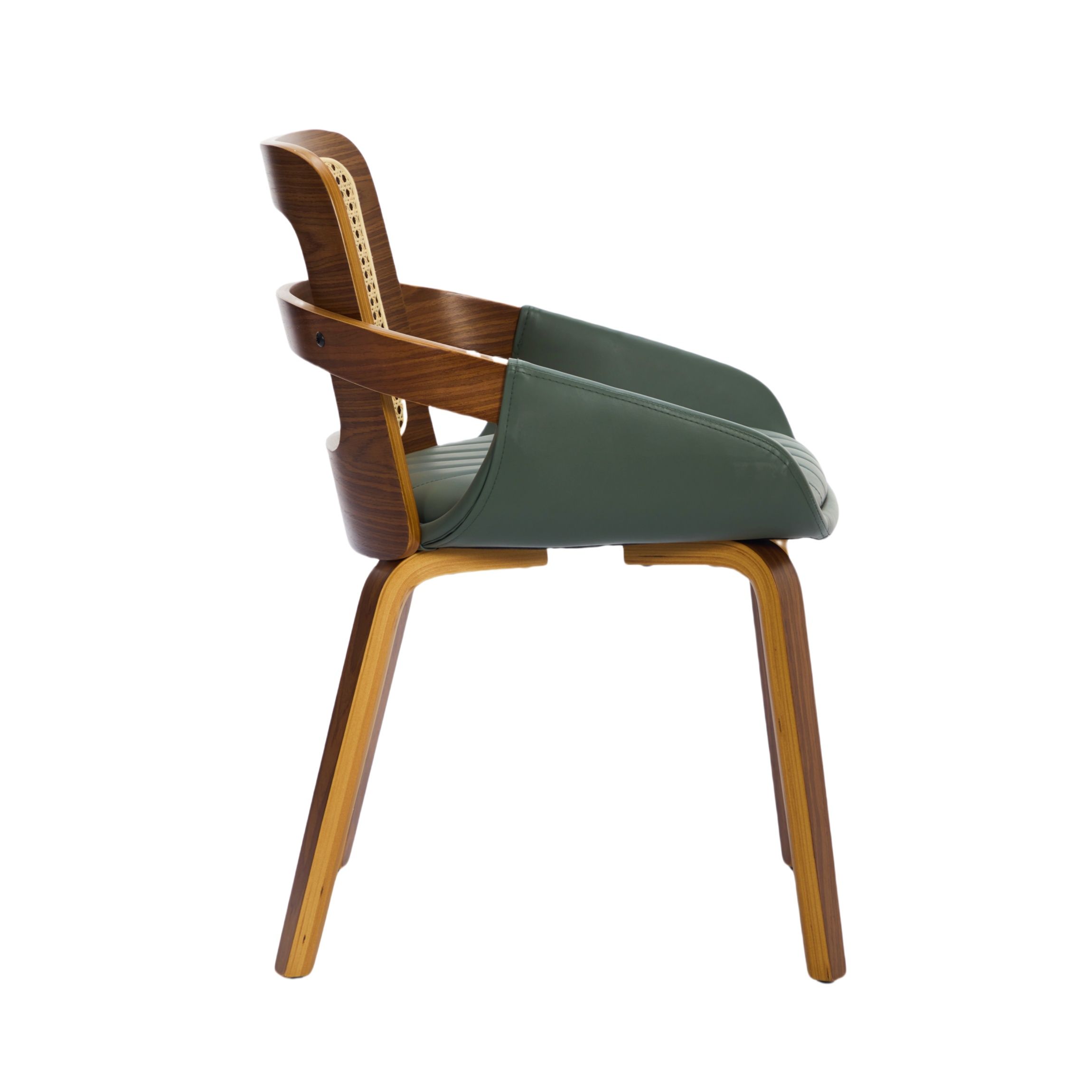 Set of 2 Rattan Back Dining Chairs, Green Faux Leather - Image 6