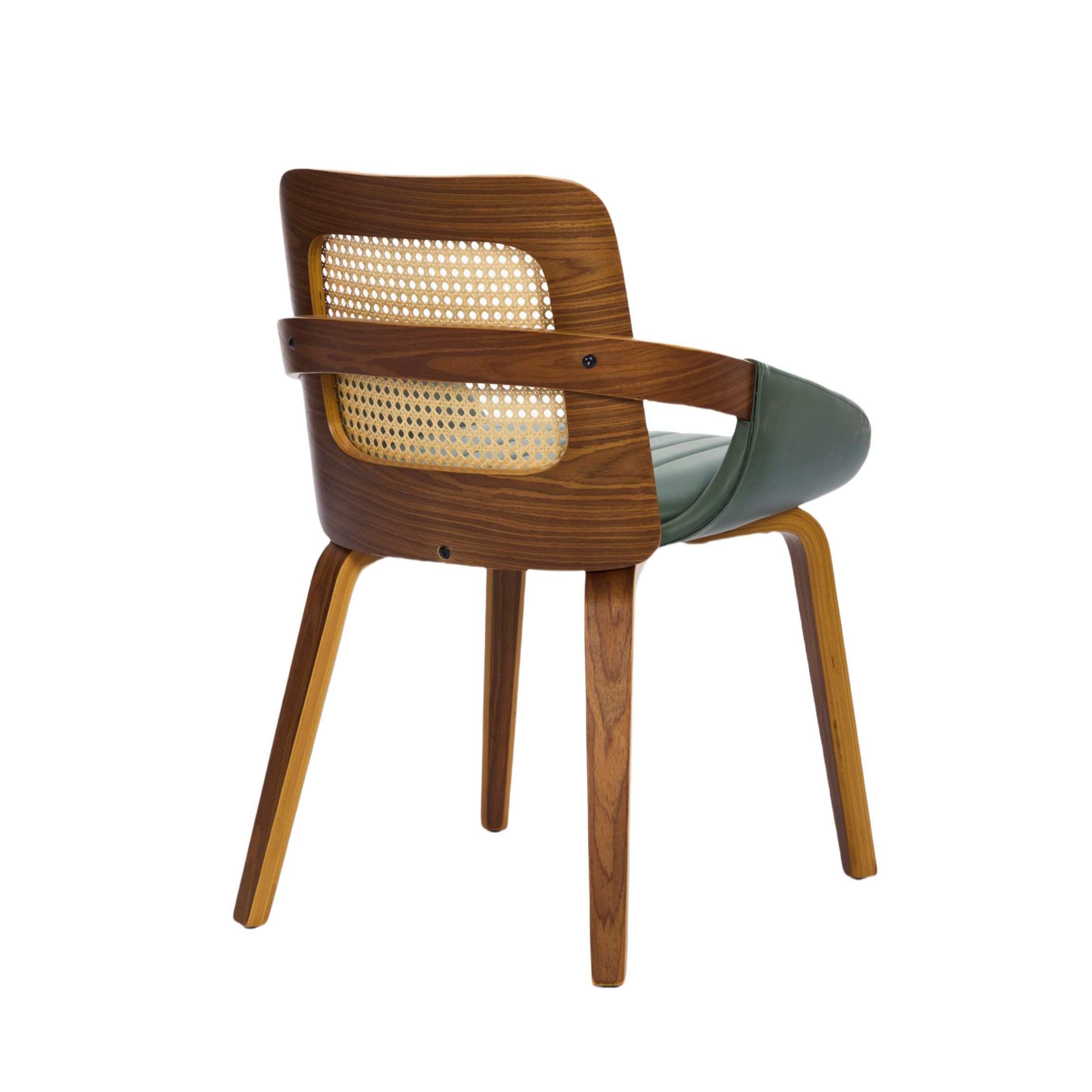 Set of 2 Rattan Back Dining Chairs, Green Faux Leather - Image 7
