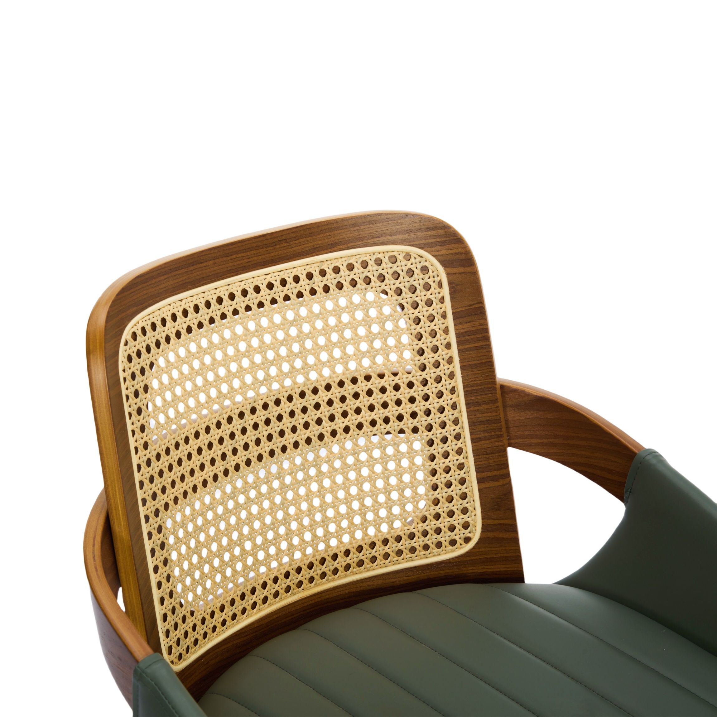 Set of 2 Rattan Back Dining Chairs, Green Faux Leather - Image 8