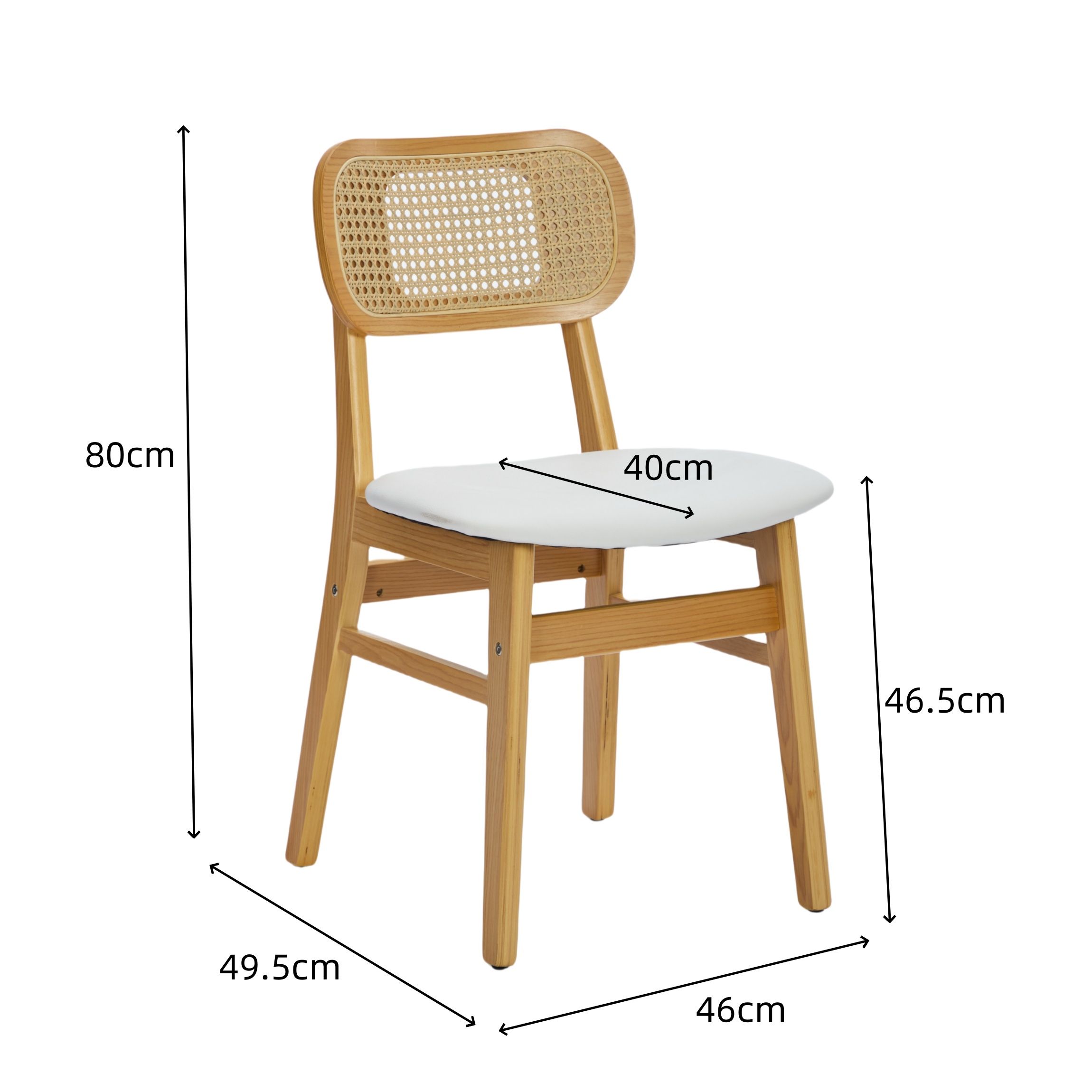 Rattan Back Dining Chairs Set of 2, White Faux Leather - Image 2