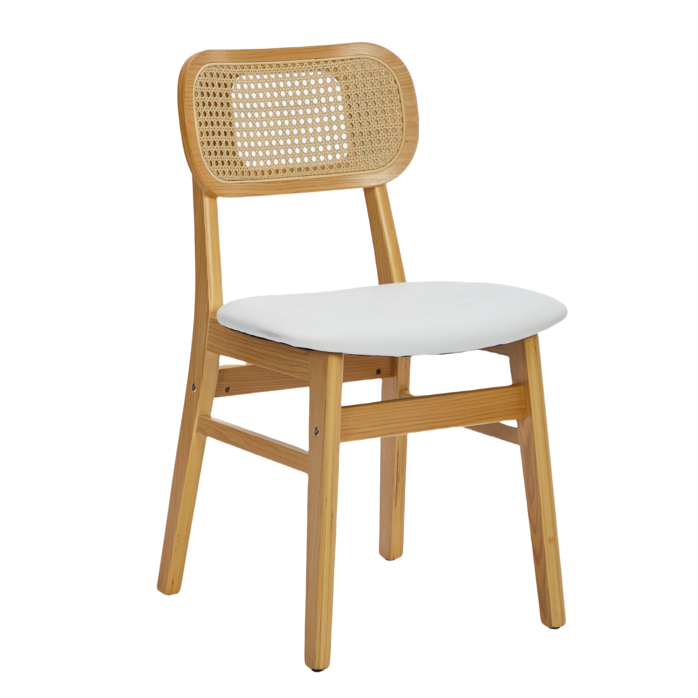 Rattan Back Dining Chairs Set of 2, White Faux Leather - Image 4