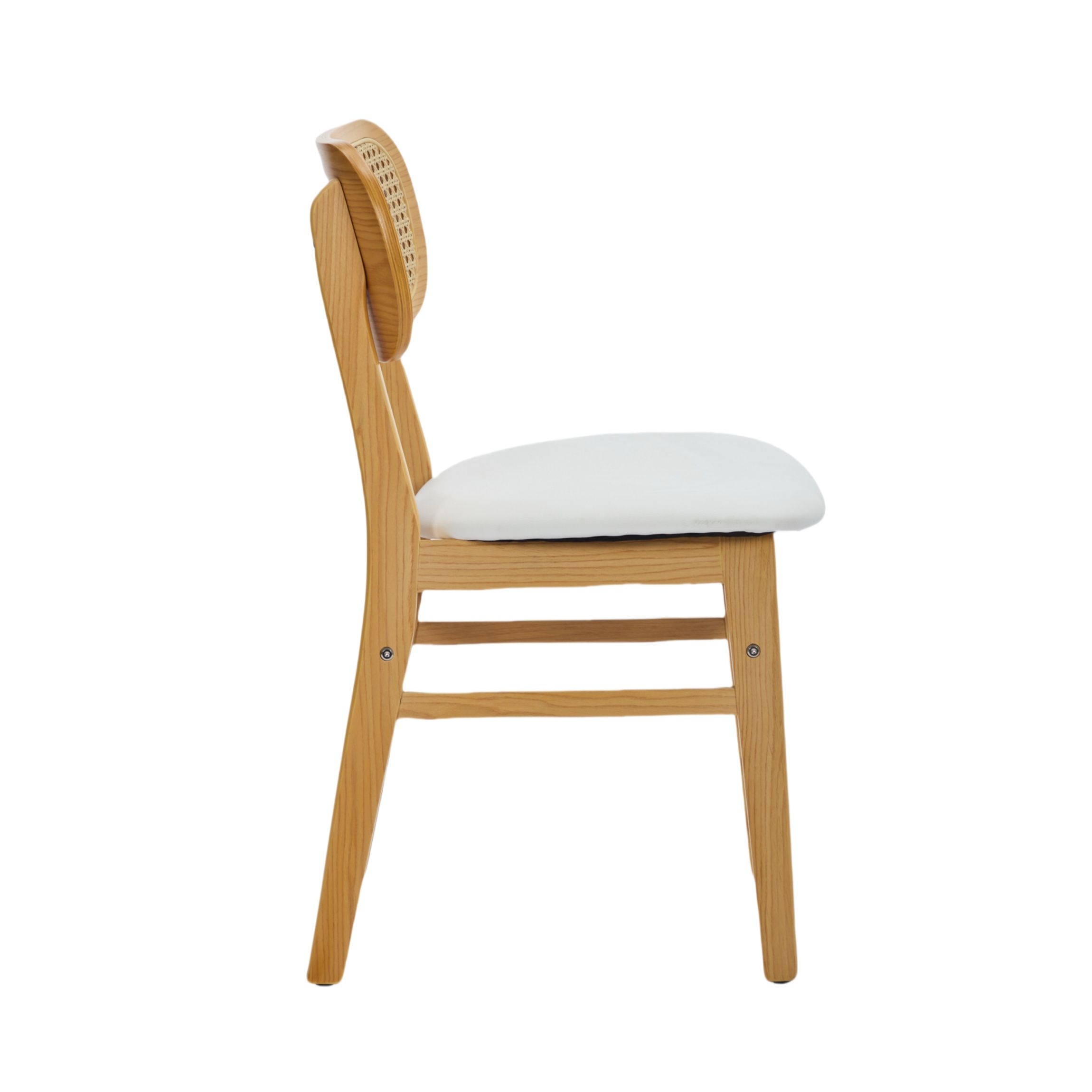 Rattan Back Dining Chairs Set of 2, White Faux Leather - Image 5