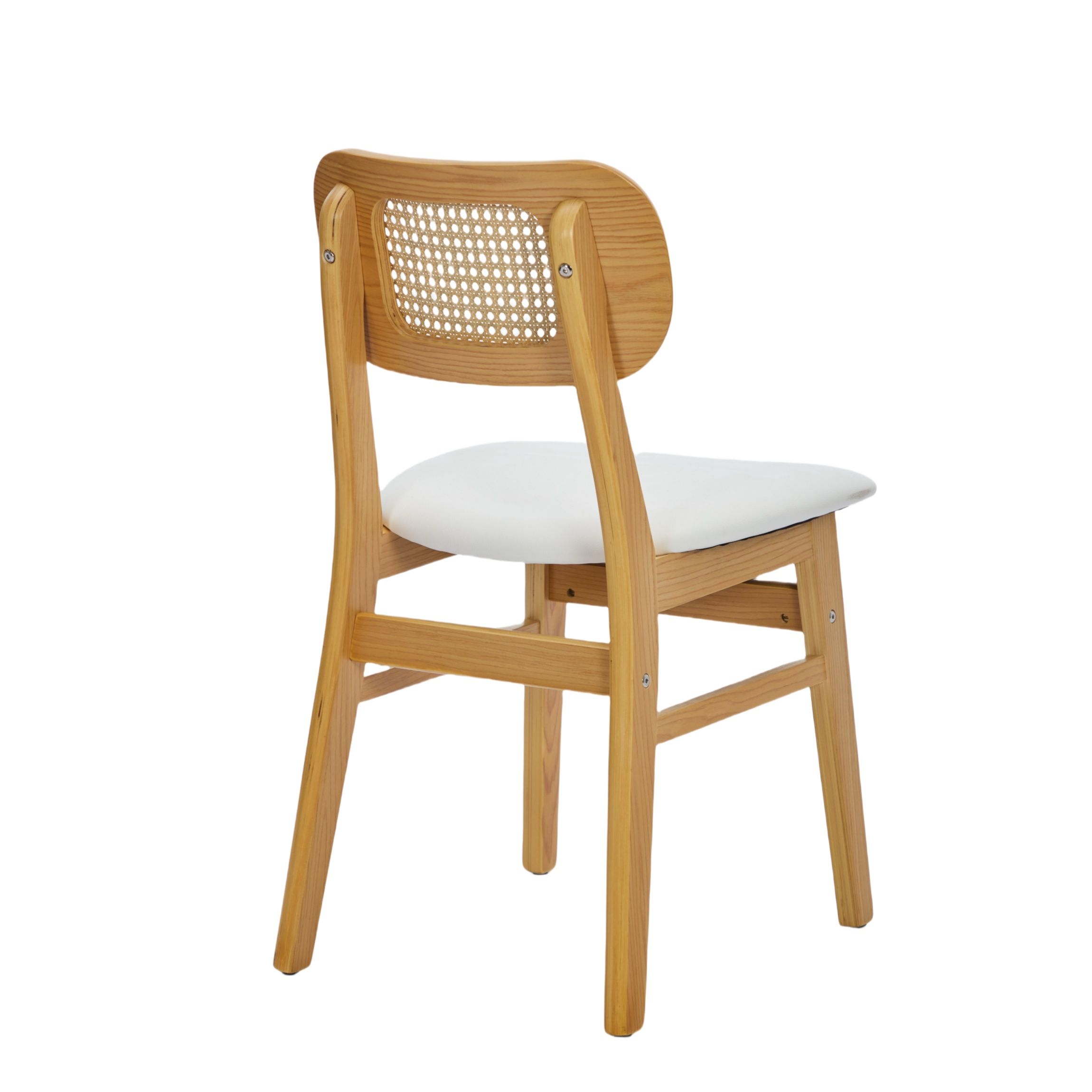 Rattan Back Dining Chairs Set of 2, White Faux Leather - Image 6