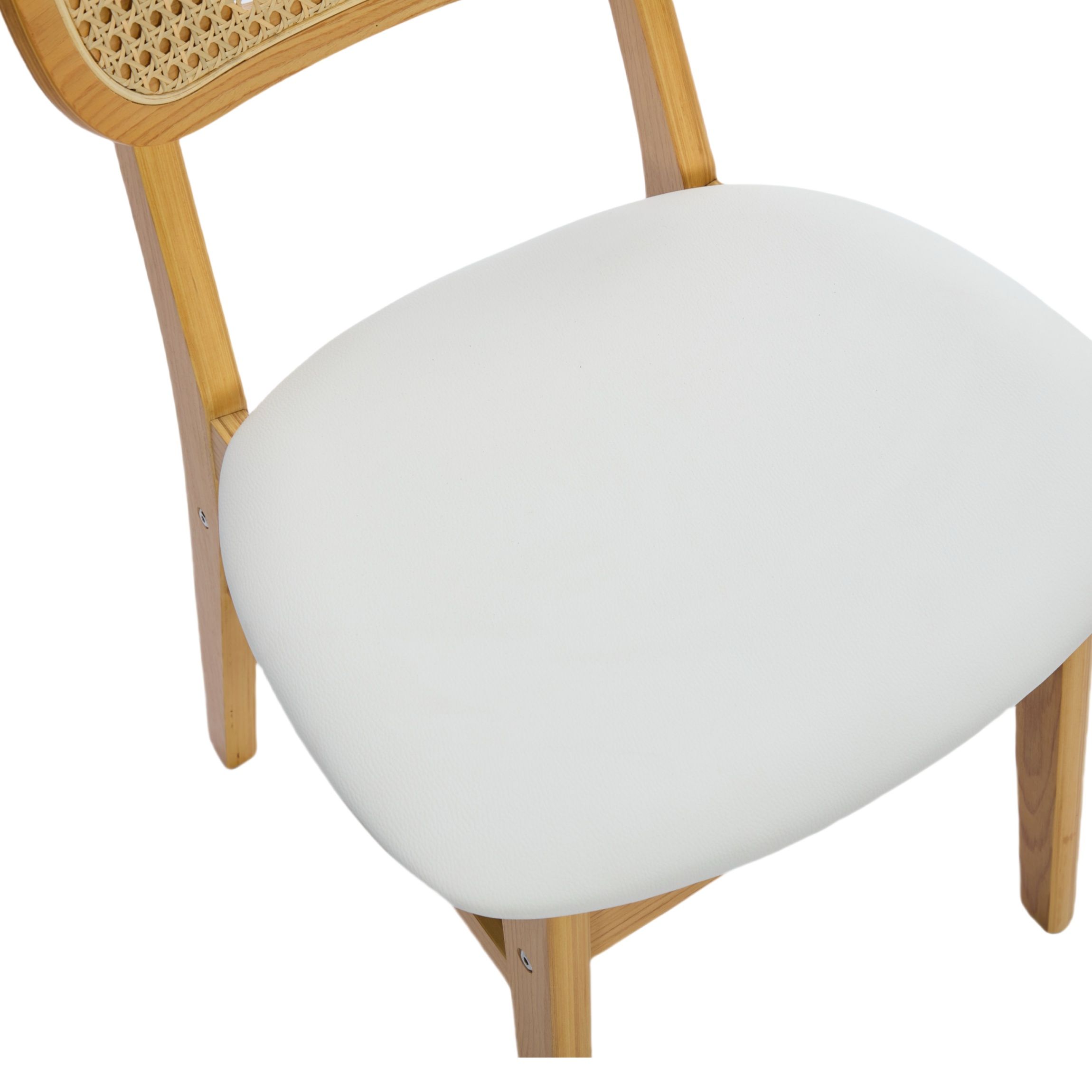 Rattan Back Dining Chairs Set of 2, White Faux Leather - Image 8