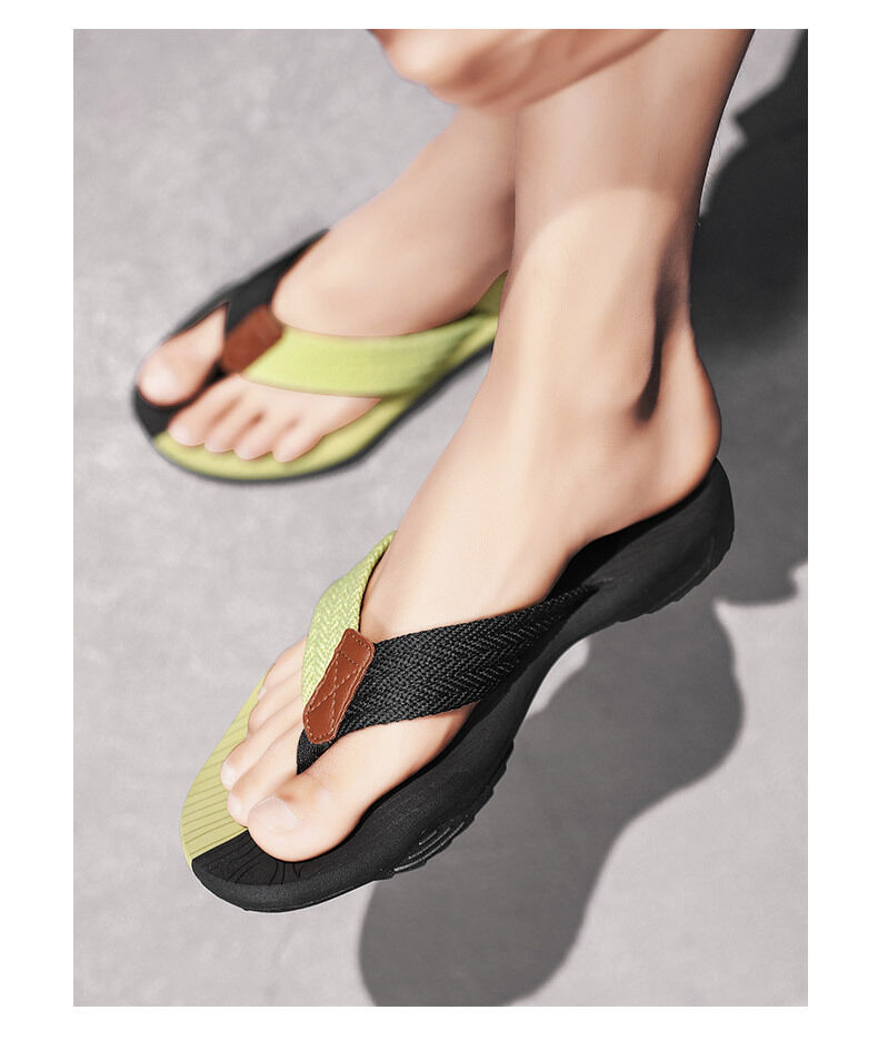Men's Outdoor Non-Slip Flip Flops, 6 Colors EVA Lightweight Thick-Sole Beach Sandals for Casual & Sports(black and green-45) - Image 4