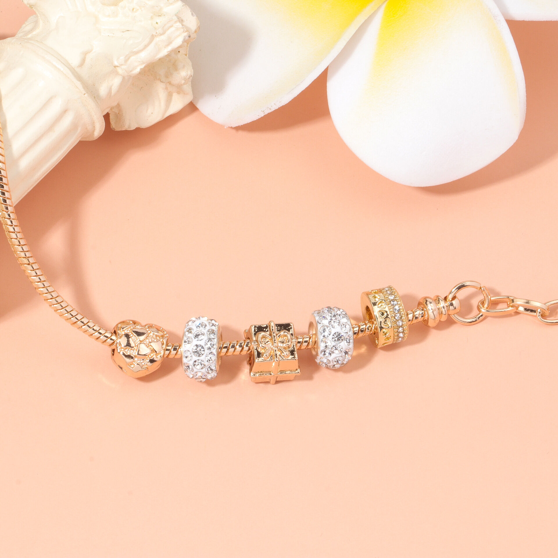Rose Gold Crystal & Heart Charm Bracelet(rose gold,18cm) - Image 5