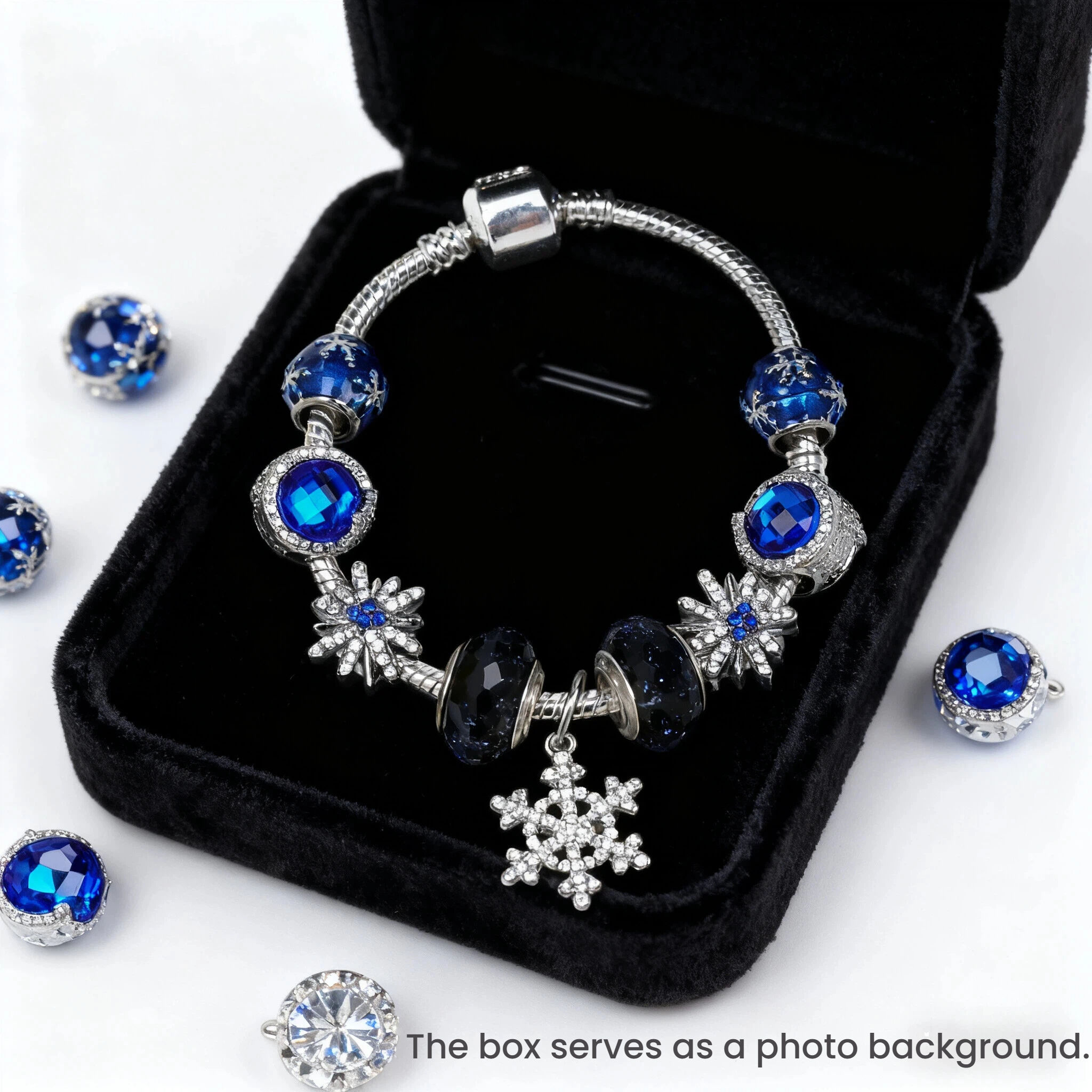 Rhinestone Blue Cat’s Eye Starry Glaze Beads Bracelet with Snowflake Pendant(20cm) - Image 3